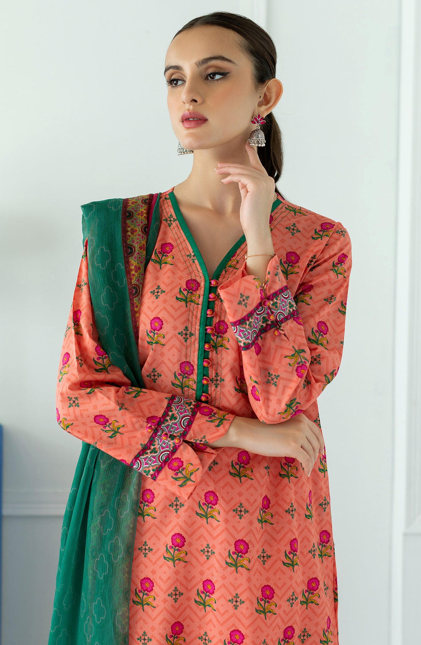 OTL-23-060/U PEACH LAWN  UNSTITCHED SHIRT DUPATTA PANTS