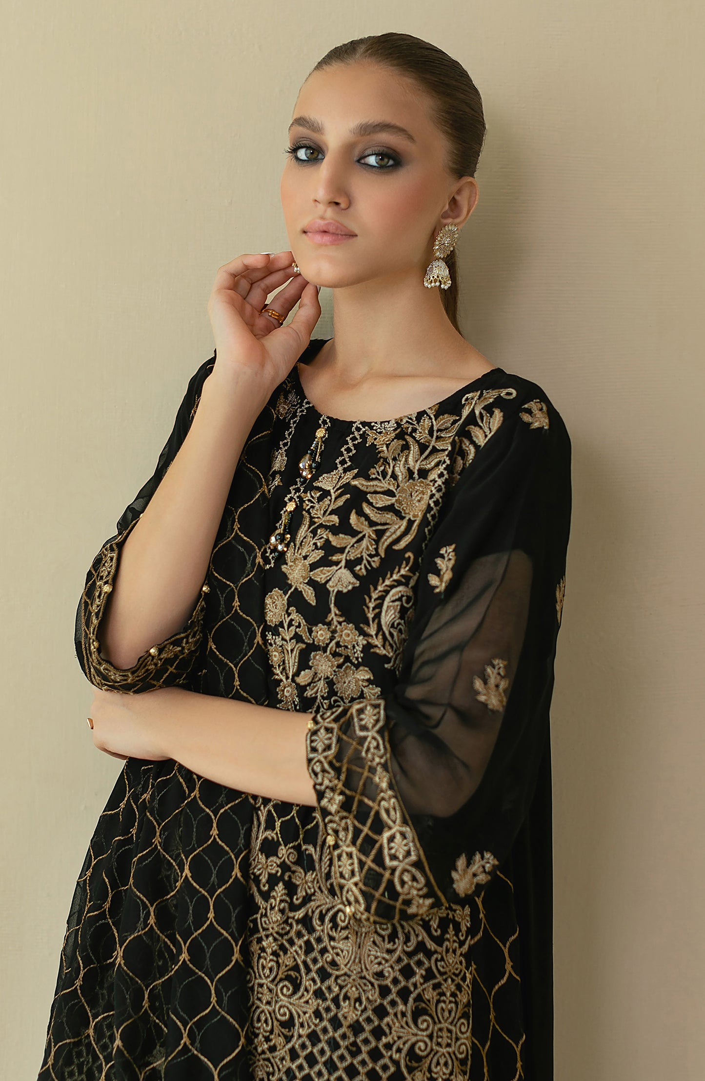 NRF-022/S BLACK CHIFFON  READY TO WEAR SHIRT DUPATTA PANTS