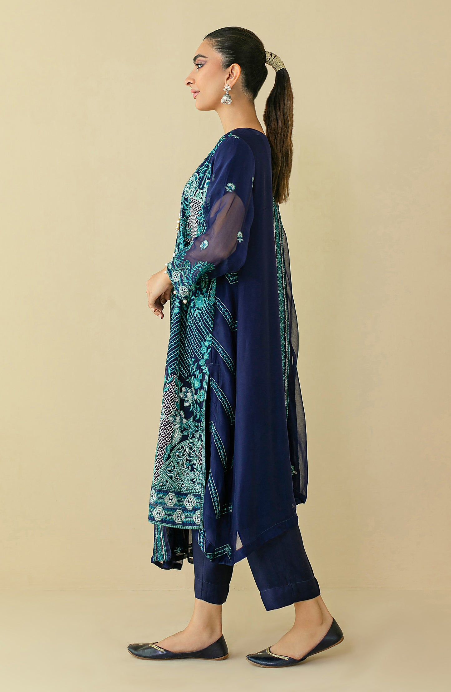 NRF-023/S BLUE CHIFFON  READY TO WEAR SHIRT DUPATTA PANTS