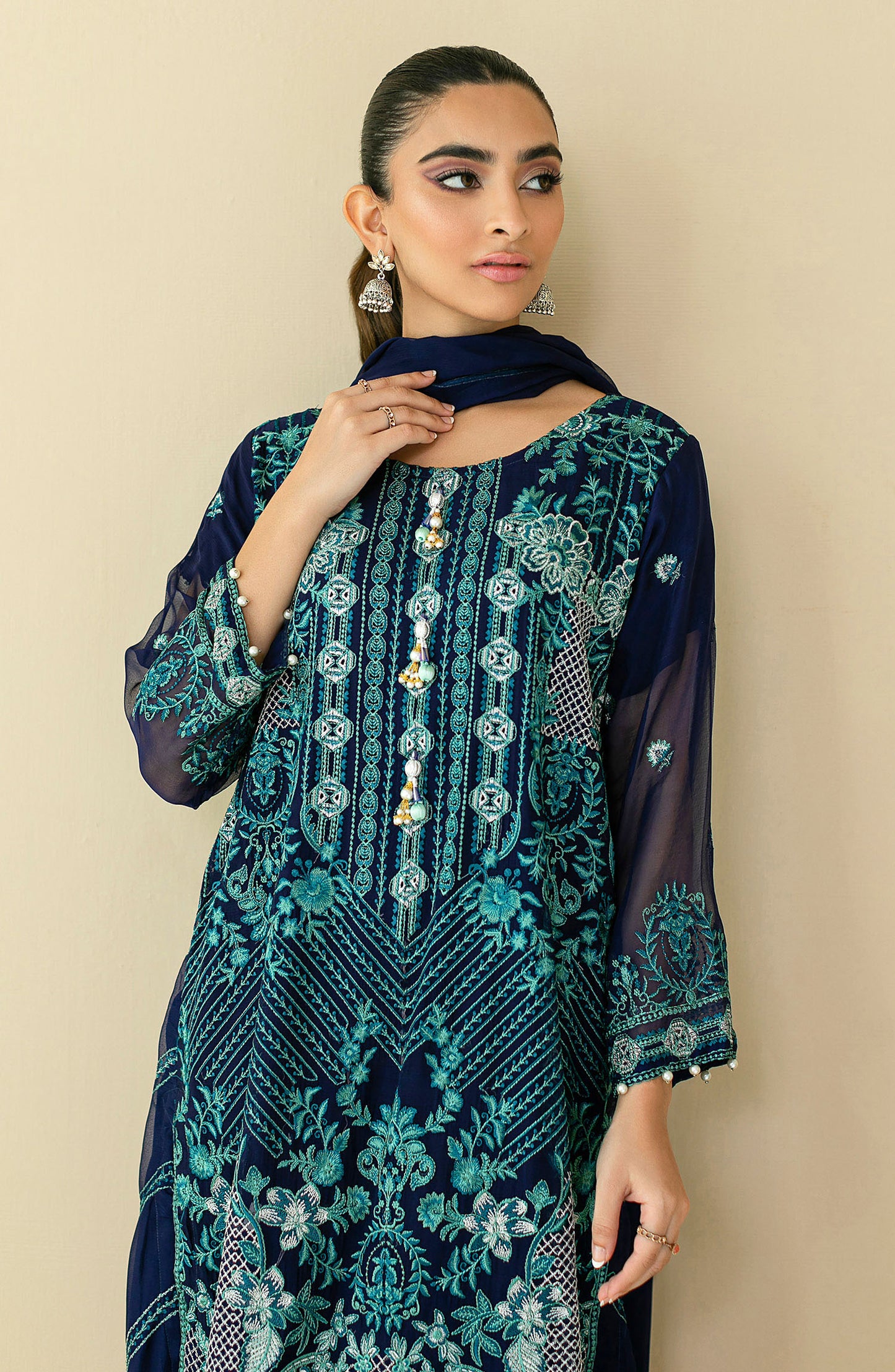 NRF-023/S BLUE CHIFFON  READY TO WEAR SHIRT DUPATTA PANTS