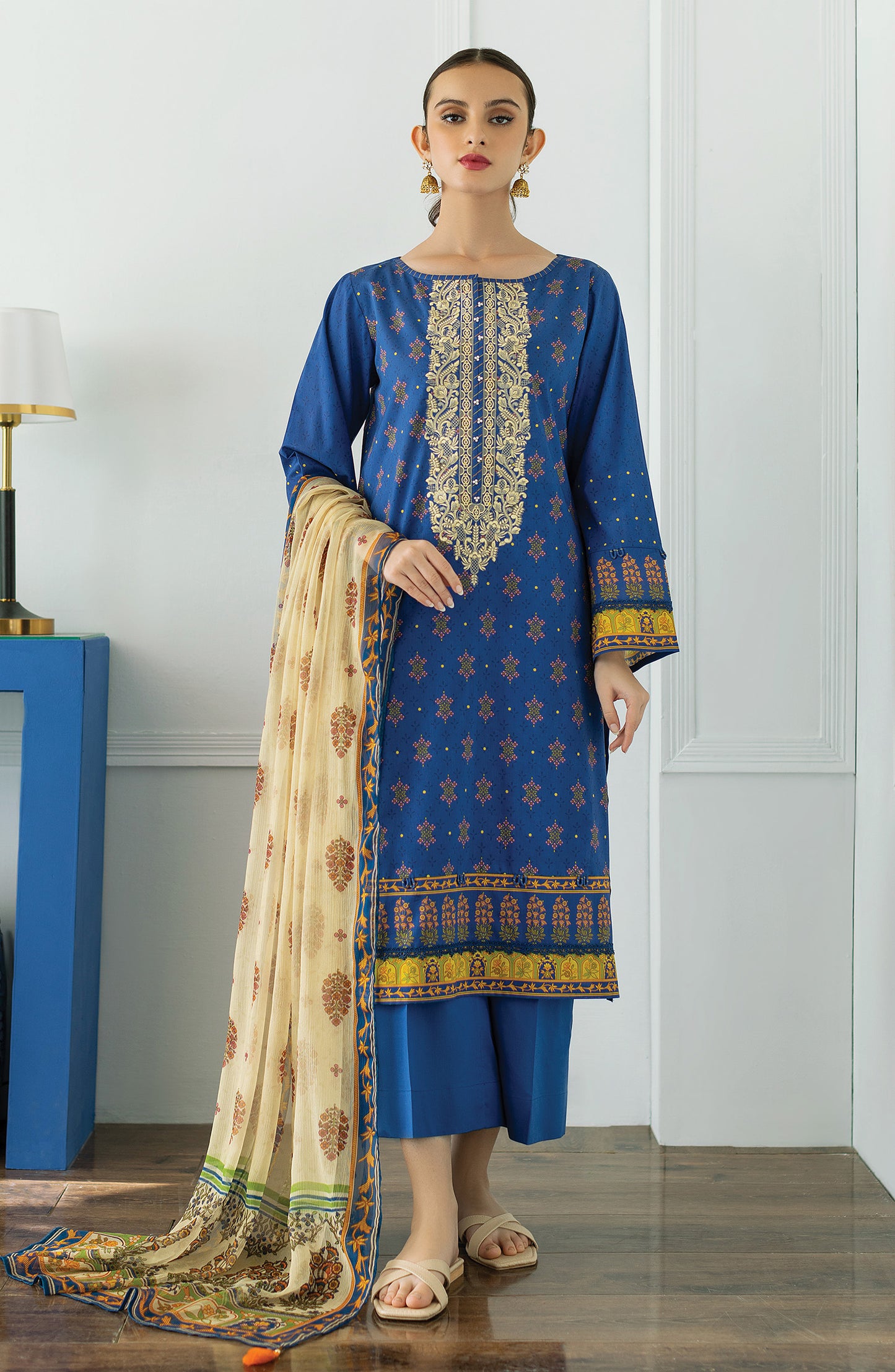 OTL-23-037/U BLUE LAWN  UNSTITCHED SHIRT DUPATTA PANTS