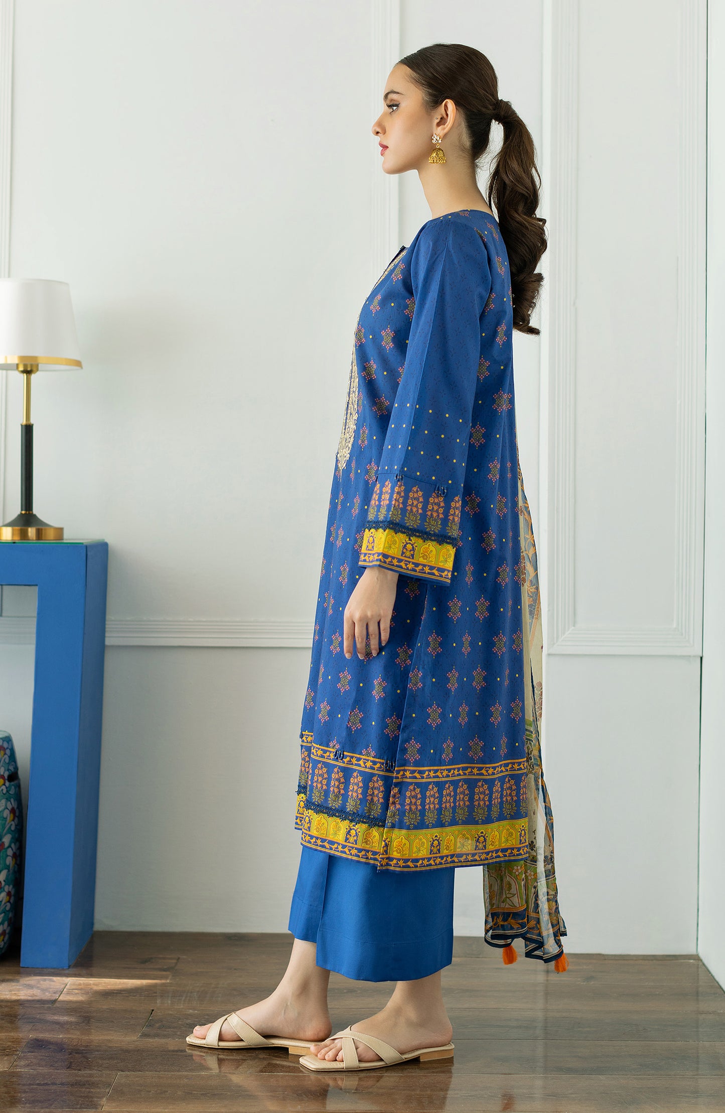 OTL-23-037/U BLUE LAWN  UNSTITCHED SHIRT DUPATTA PANTS