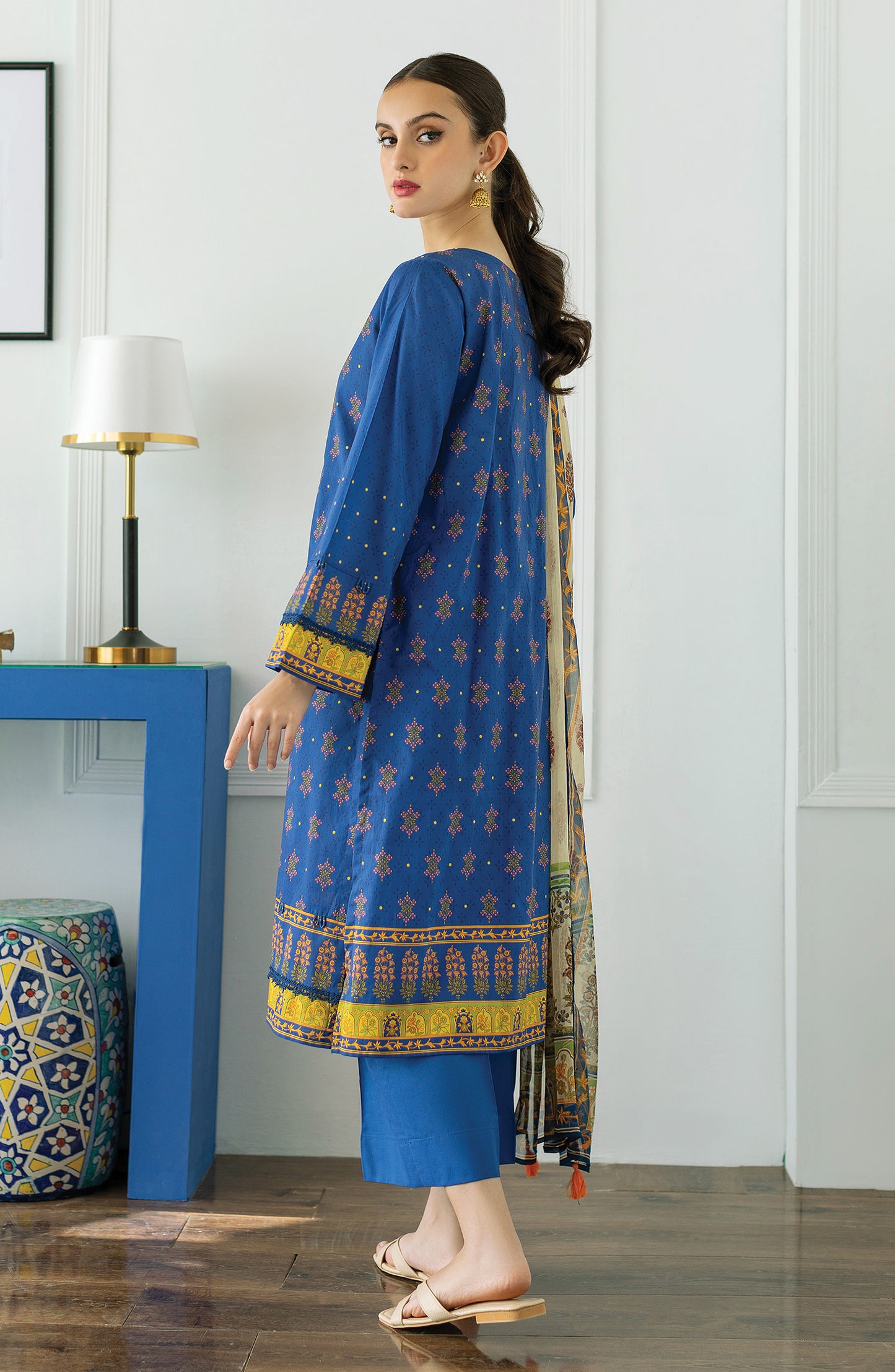 OTL-23-037/U BLUE LAWN  UNSTITCHED SHIRT DUPATTA PANTS