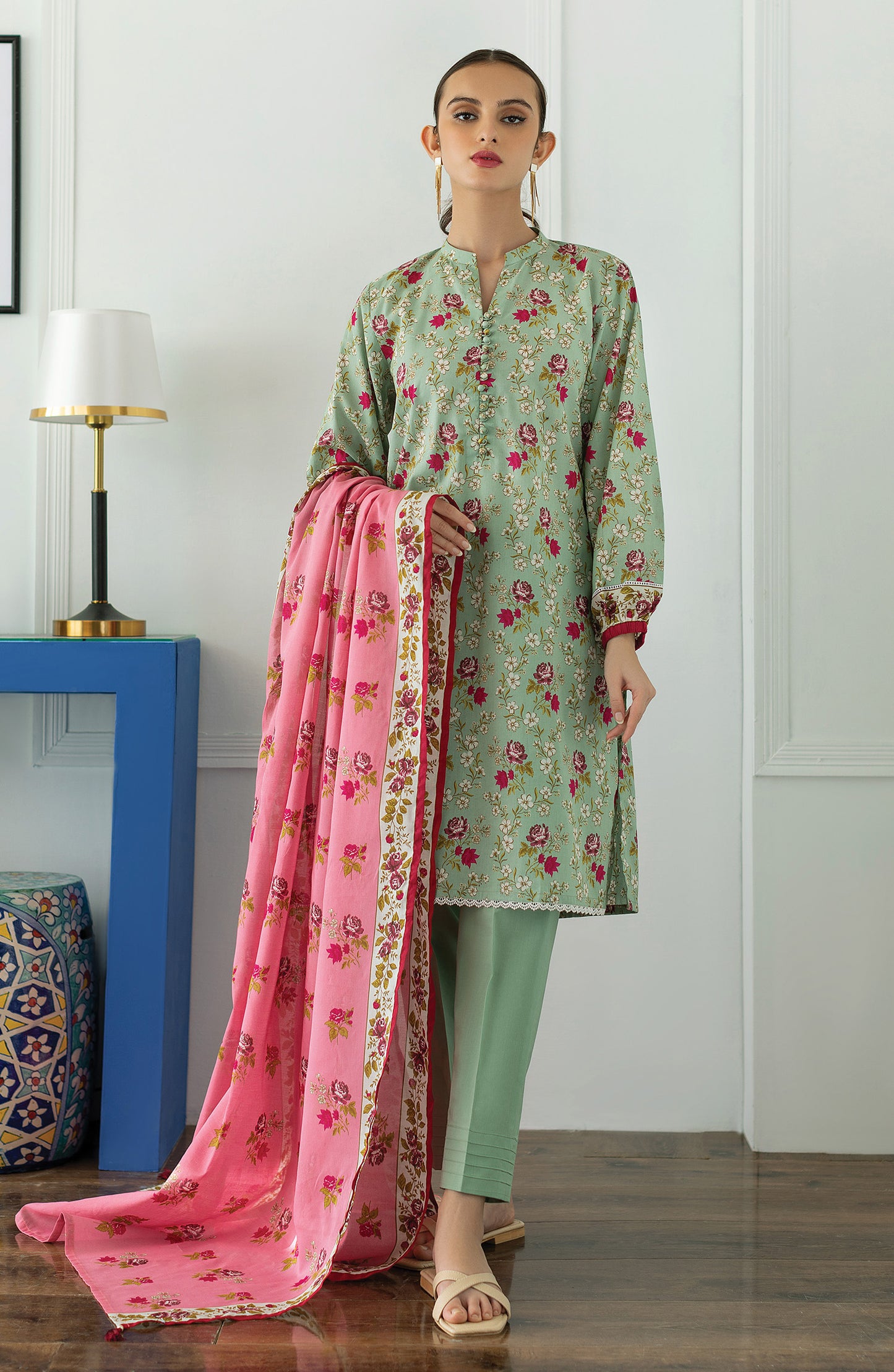 OTL-23-022/U GREEN LAWN  UNSTITCHED SHIRT DUPATTA PANTS