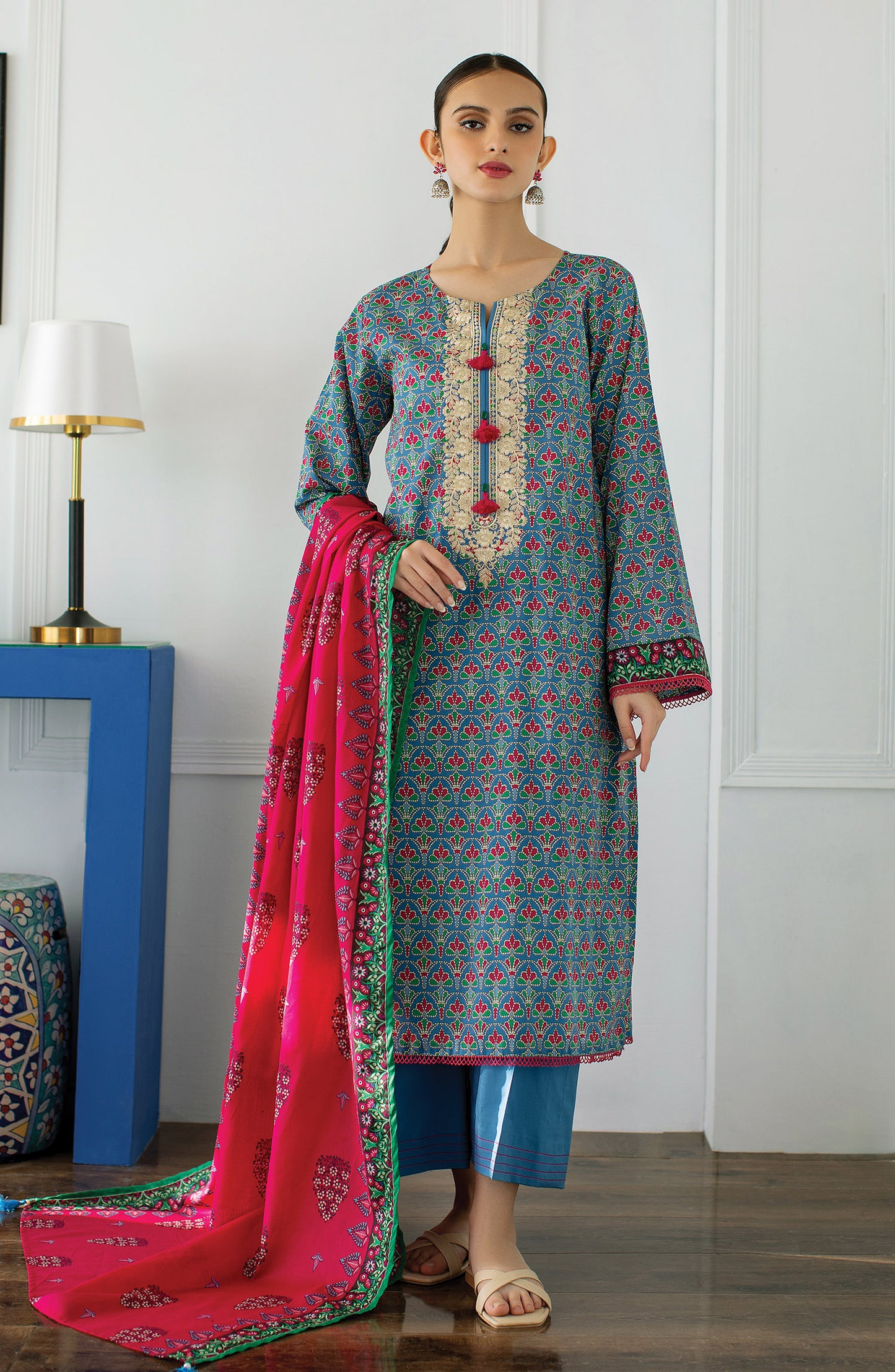 OTL-23-044/U BLUE LAWN  UNSTITCHED SHIRT DUPATTA PANTS