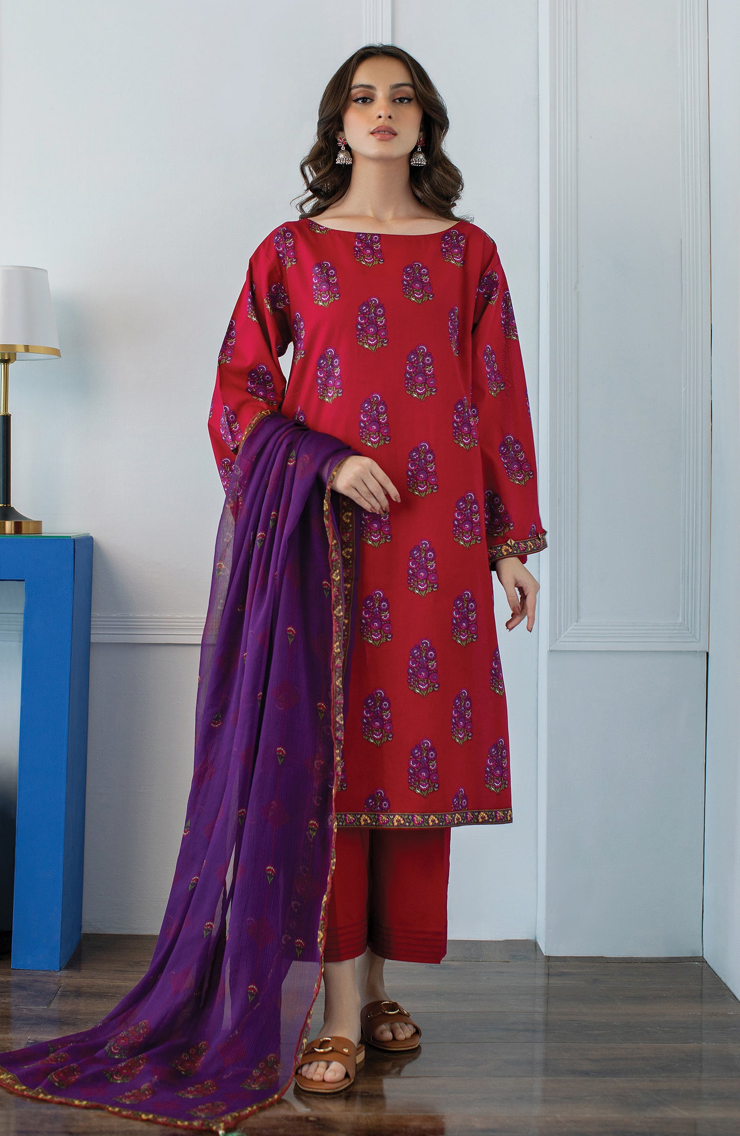 OTL-23-059/S RED LAWN  READY TO WEAR SHIRT DUPATTA PANTS
