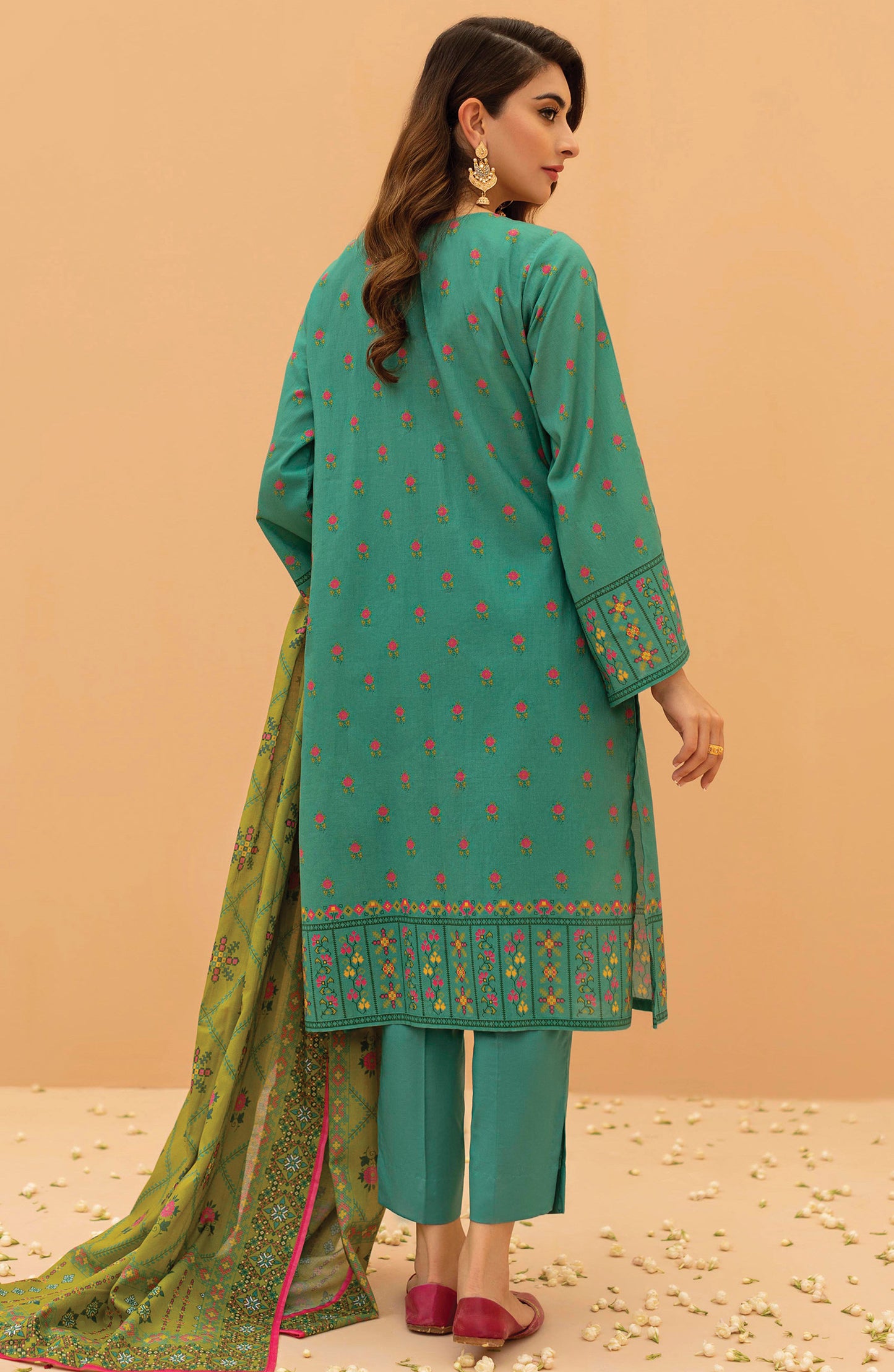 Stitched 3 Piece Embroidered Cambric Shirt , Cambric Pant and Lawn Dupatta