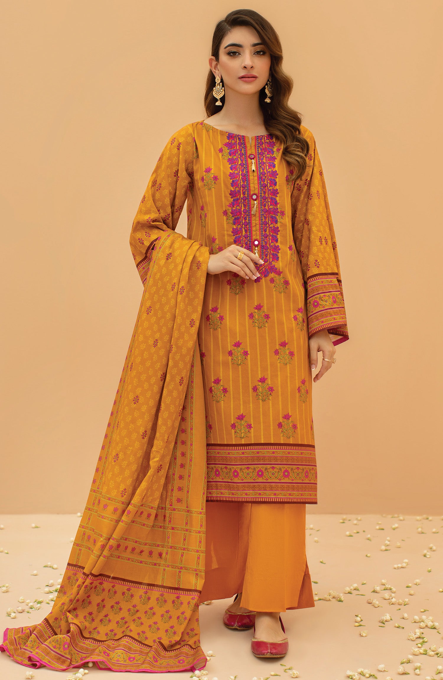 OTL-22-067/U YELLOW LAWN  UNSTITCHED SHIRT DUPATTA PANTS
