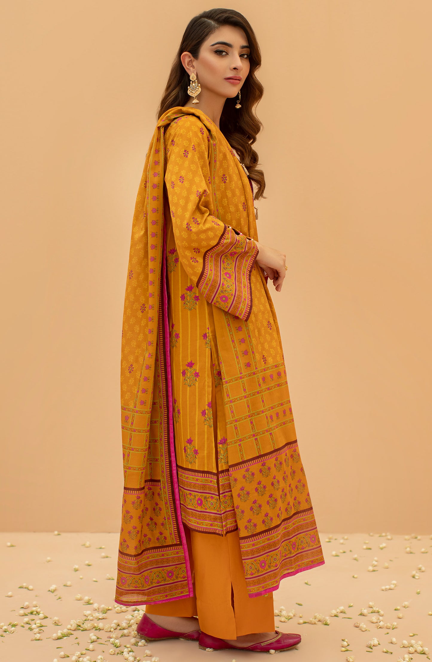 Stitched 3 Piece Embroidered Cambric Shirt , Cambric Pant and Lawn Dupatta