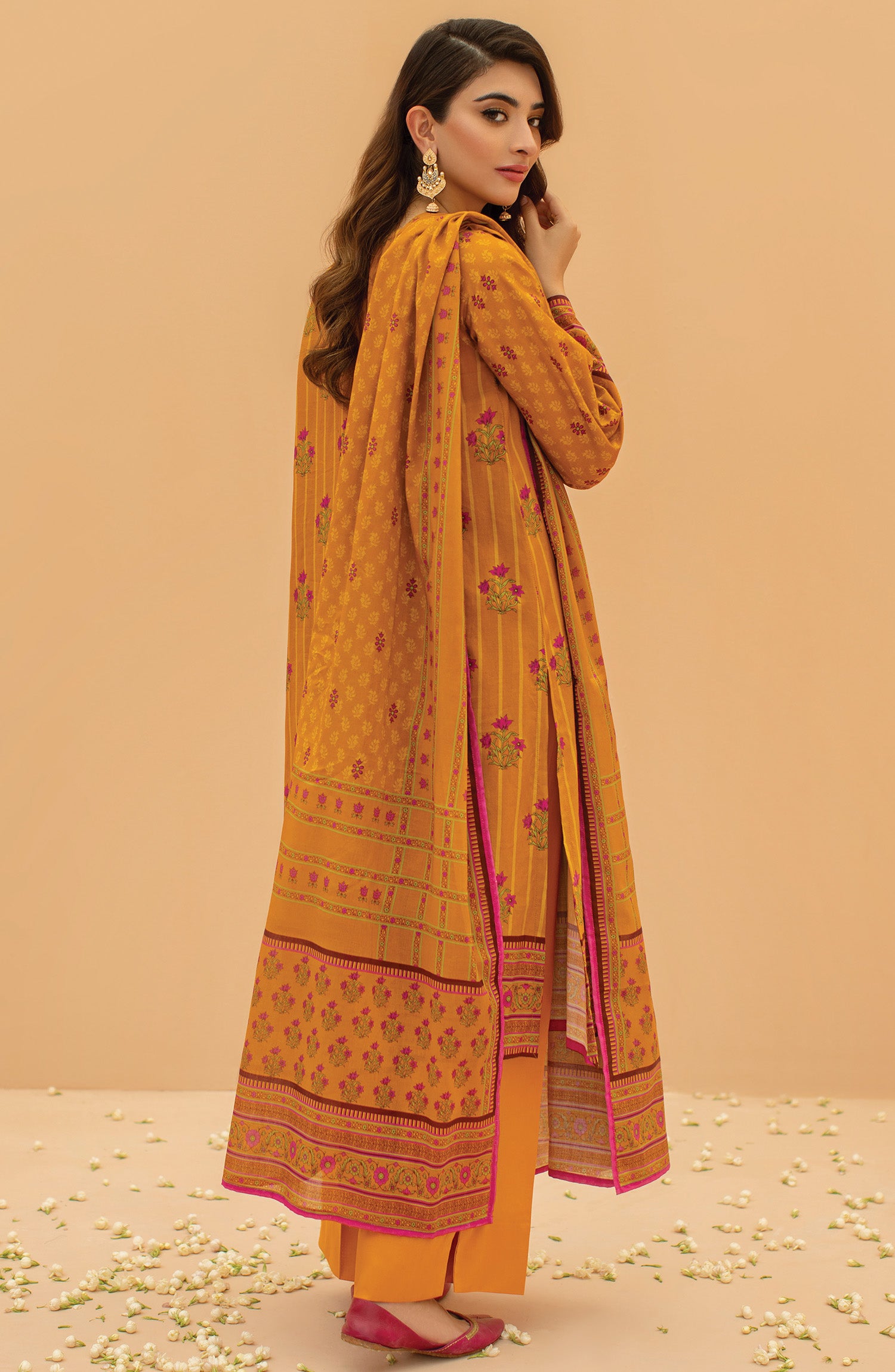 Stitched 3 Piece Embroidered Cambric Shirt , Cambric Pant and Lawn Dupatta (OTL-22-067/S YELLOW)