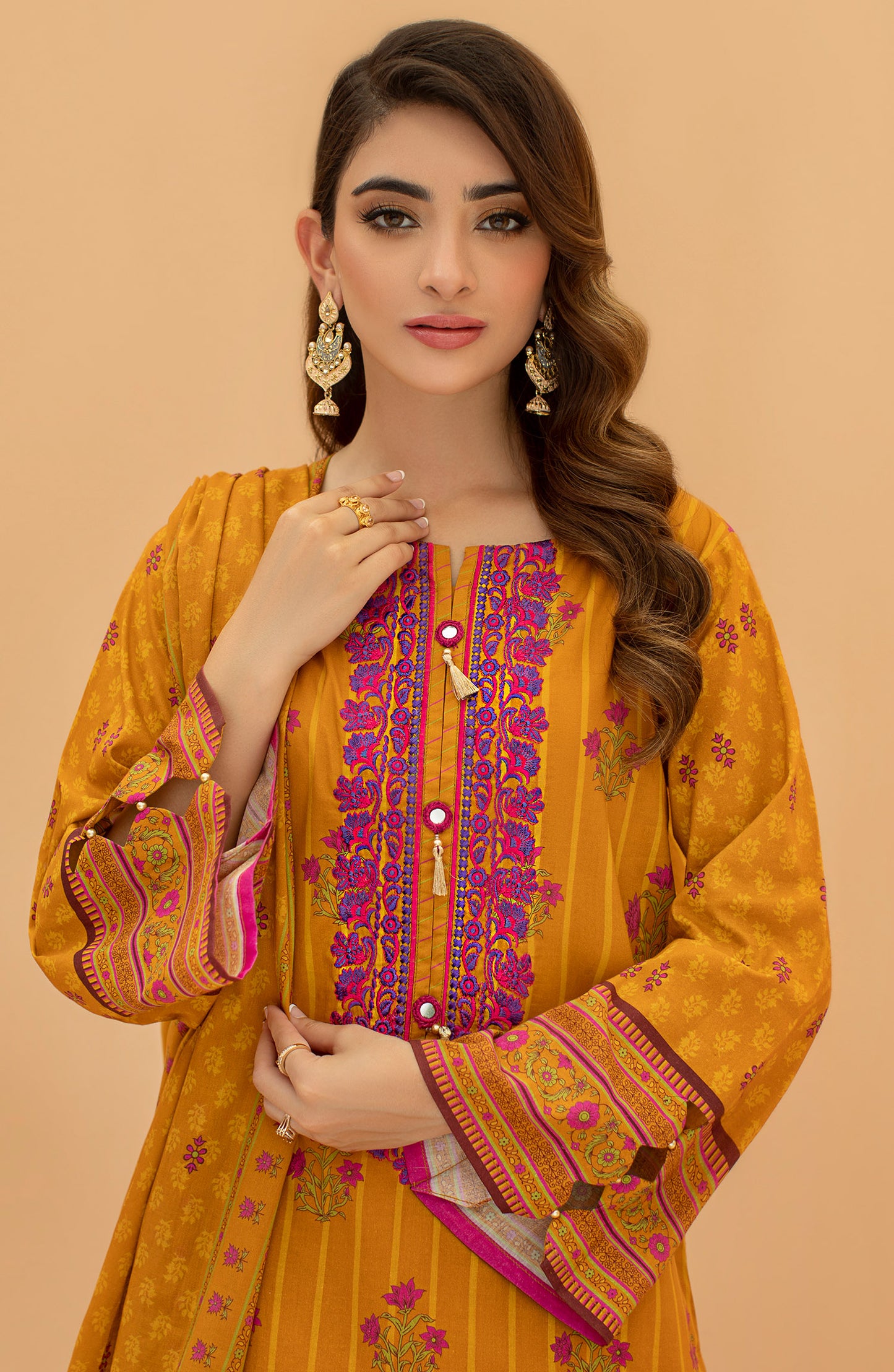 Stitched 3 Piece Embroidered Cambric Shirt , Cambric Pant and Lawn Dupatta