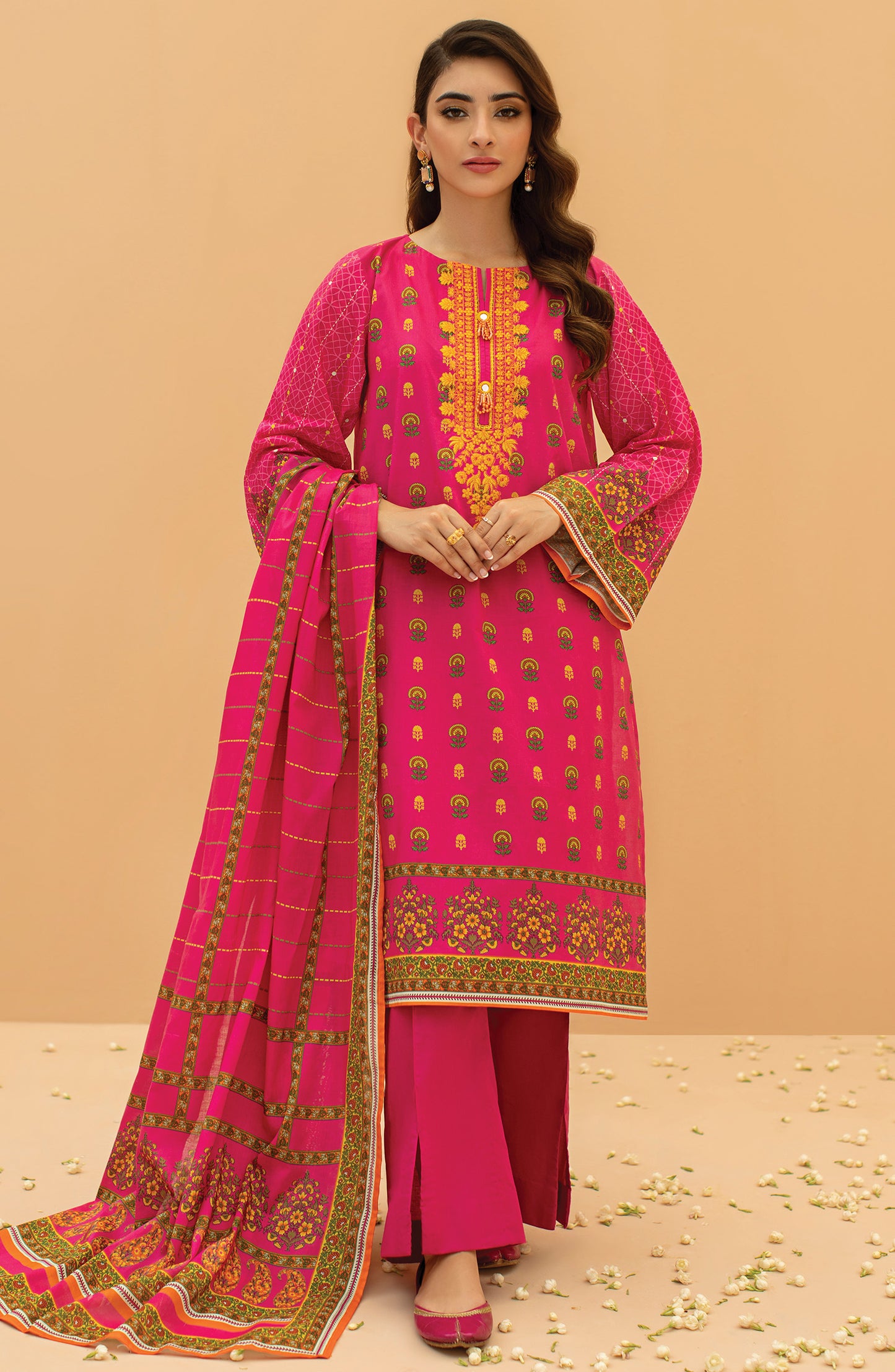 OTL-22-069/U PINK LAWN  UNSTITCHED SHIRT DUPATTA PANTS