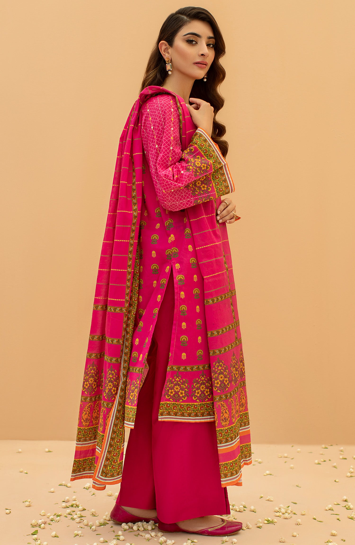 Stitched 3 Piece Embroidered Cambric Shirt , Cambric Pant and Lawn Dupatta (OTL-22-069/S PINK)