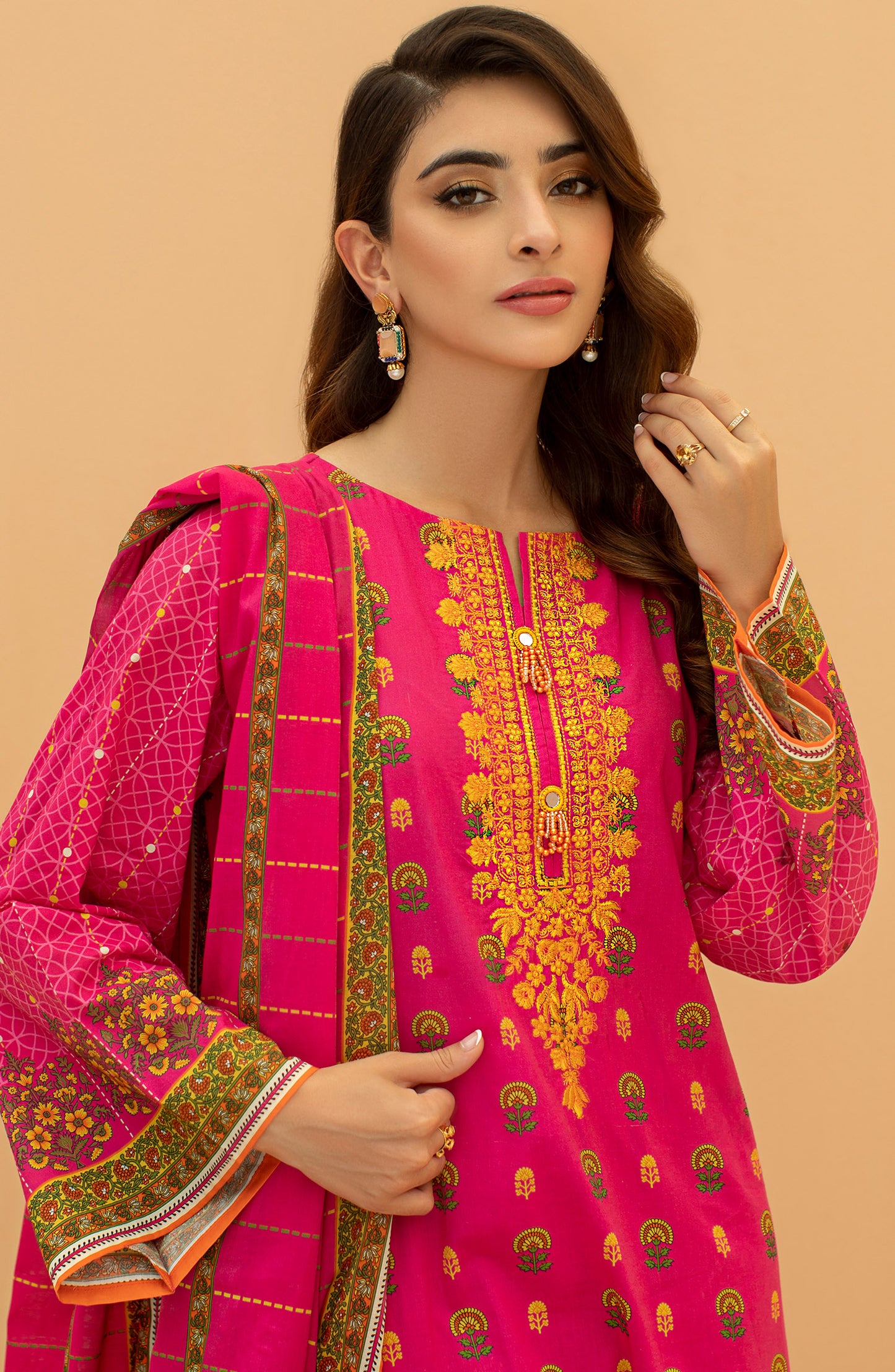 OTL-22-069/U PINK LAWN  UNSTITCHED SHIRT DUPATTA PANTS
