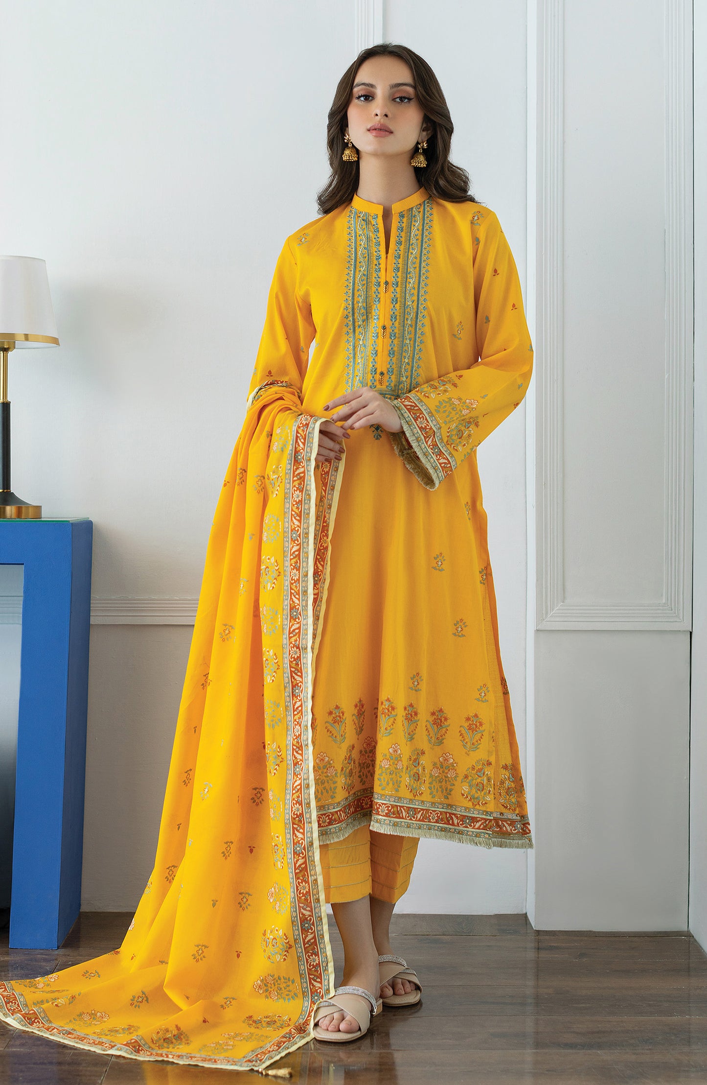 OTL-23-025/U YELLOW LAWN  UNSTITCHED SHIRT DUPATTA PANTS
