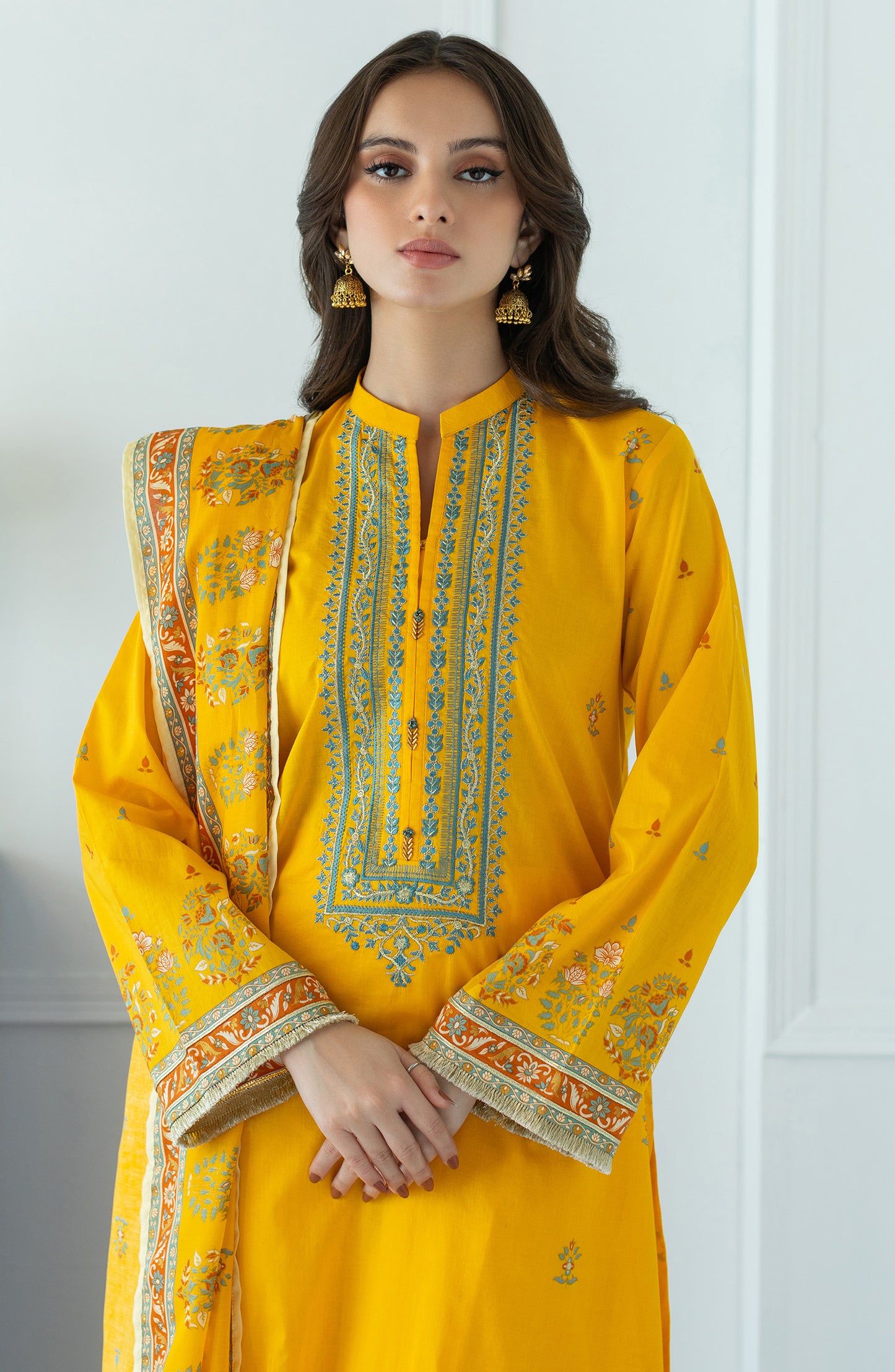 OTL-23-025/U YELLOW LAWN  UNSTITCHED SHIRT DUPATTA PANTS