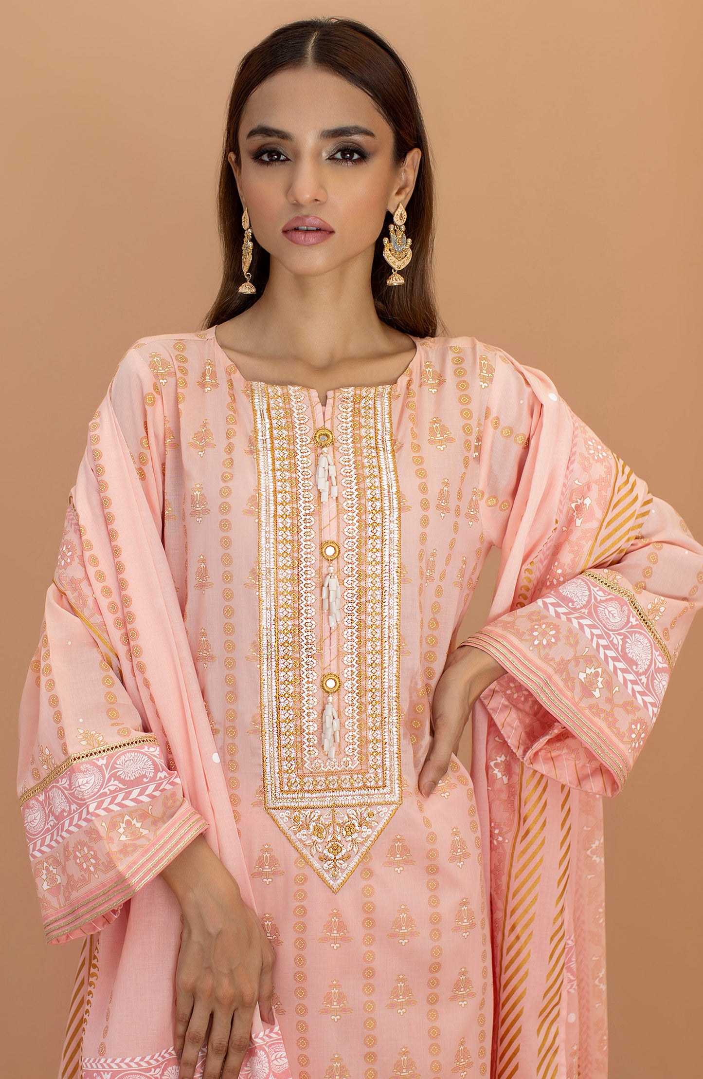 OTL-22-078/U PINK LAWN  UNSTITCHED SHIRT DUPATTA PANTS