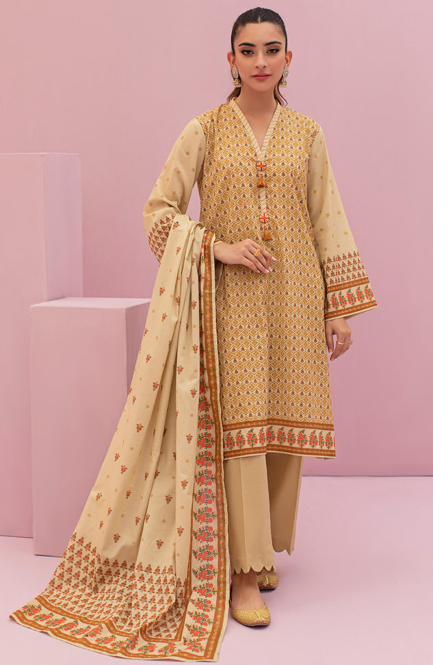 OTL-22-115/U BEIGE LAWN  UNSTITCHED SHIRT DUPATTA PANTS