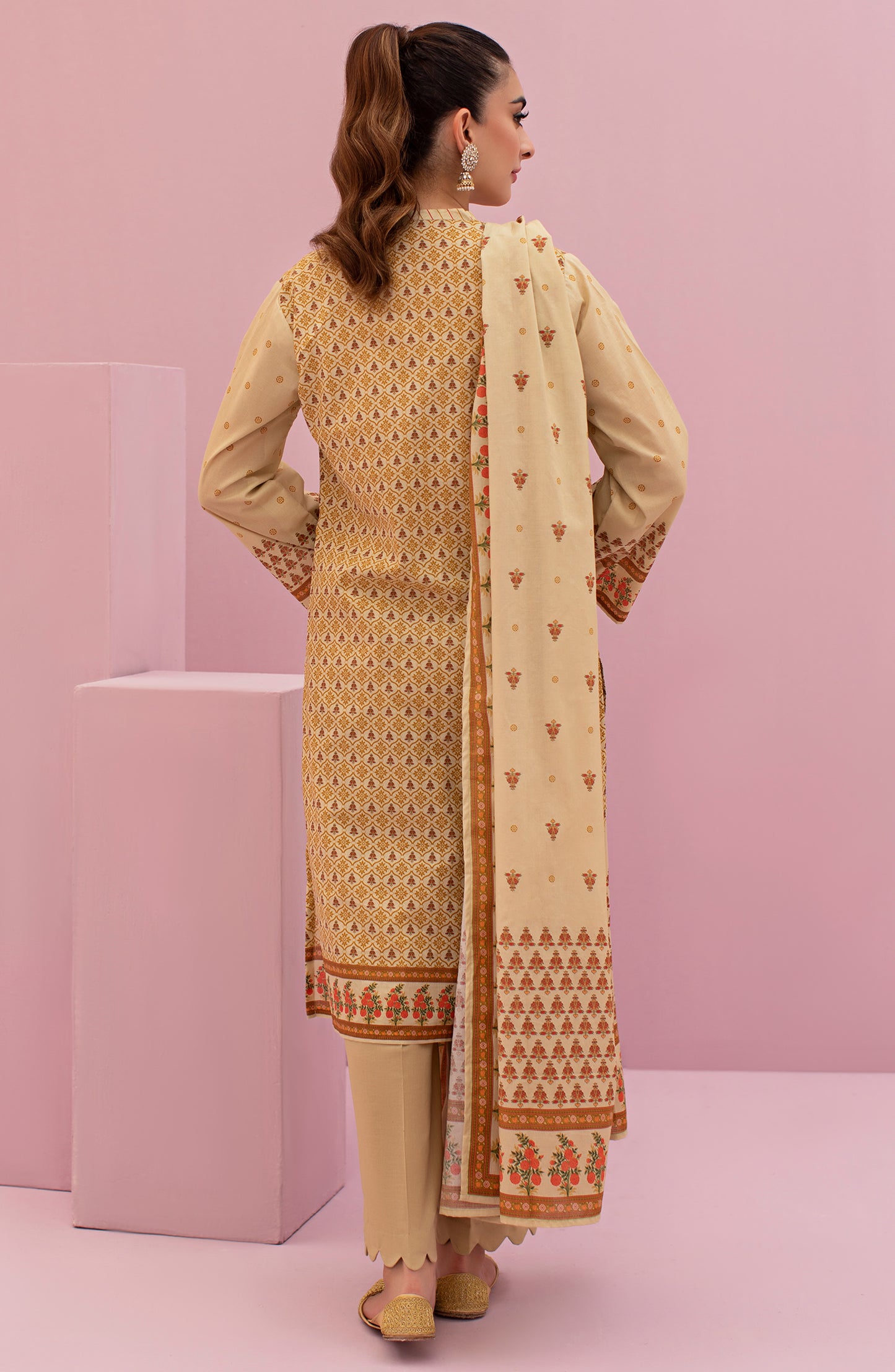 OTL-22-115/U BEIGE LAWN  UNSTITCHED SHIRT DUPATTA PANTS
