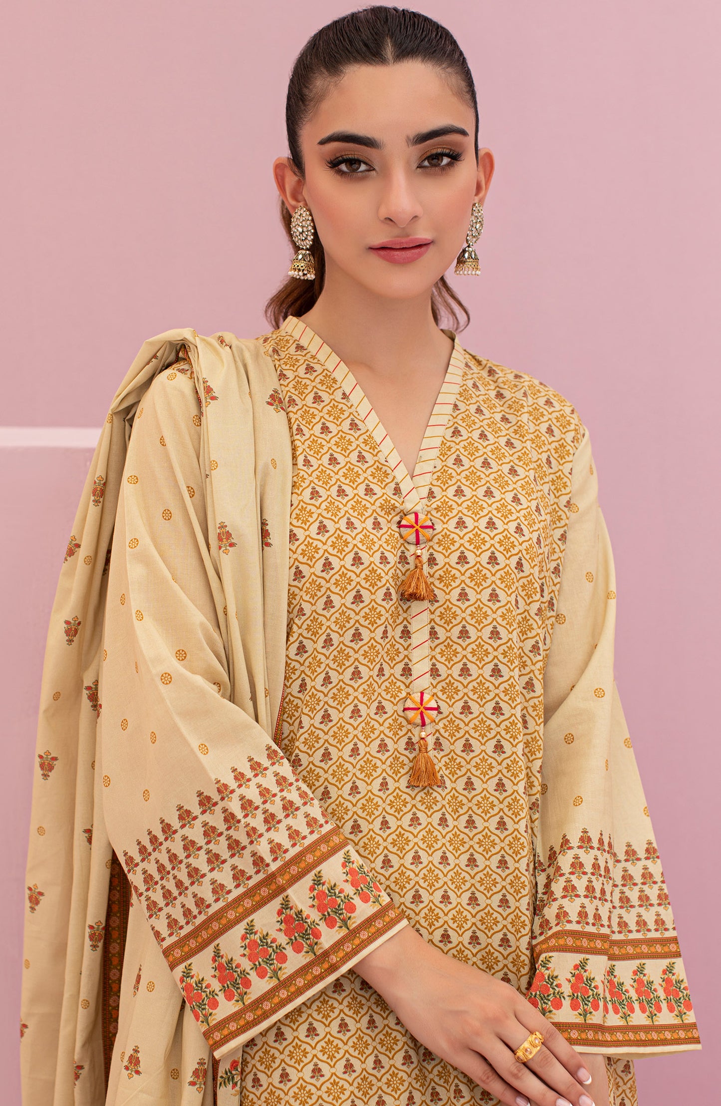 OTL-22-115/U BEIGE LAWN  UNSTITCHED SHIRT DUPATTA PANTS