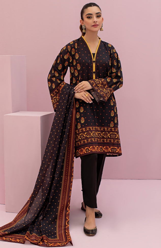 OTL-22-097/U BLACK LAWN  UNSTITCHED SHIRT DUPATTA PANTS