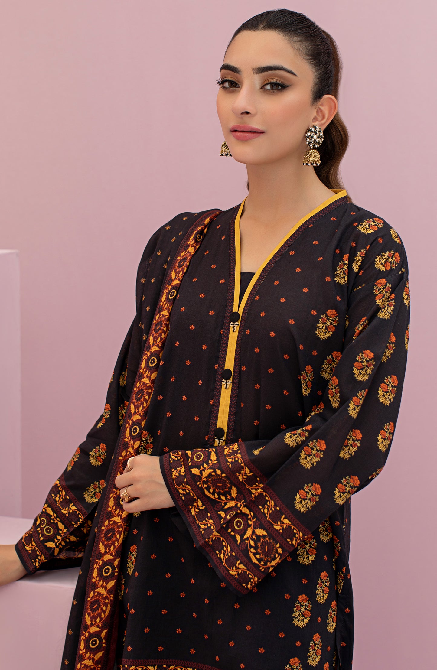 OTL-22-097/U BLACK LAWN  UNSTITCHED SHIRT DUPATTA PANTS