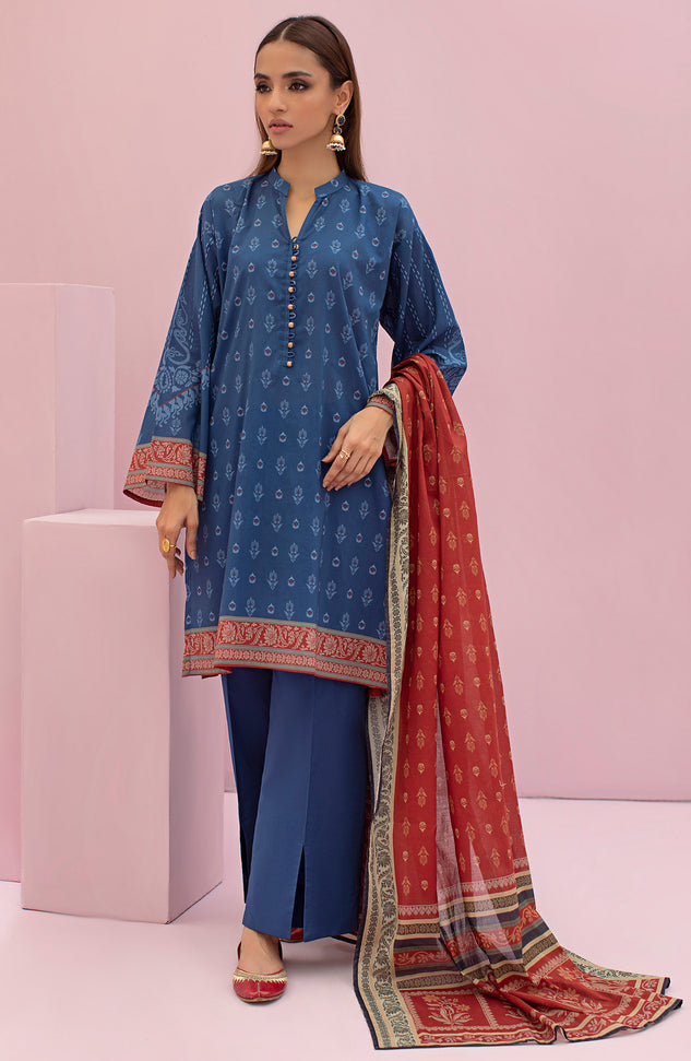 OTL-22-101/U BLUE LAWN  UNSTITCHED SHIRT DUPATTA PANTS
