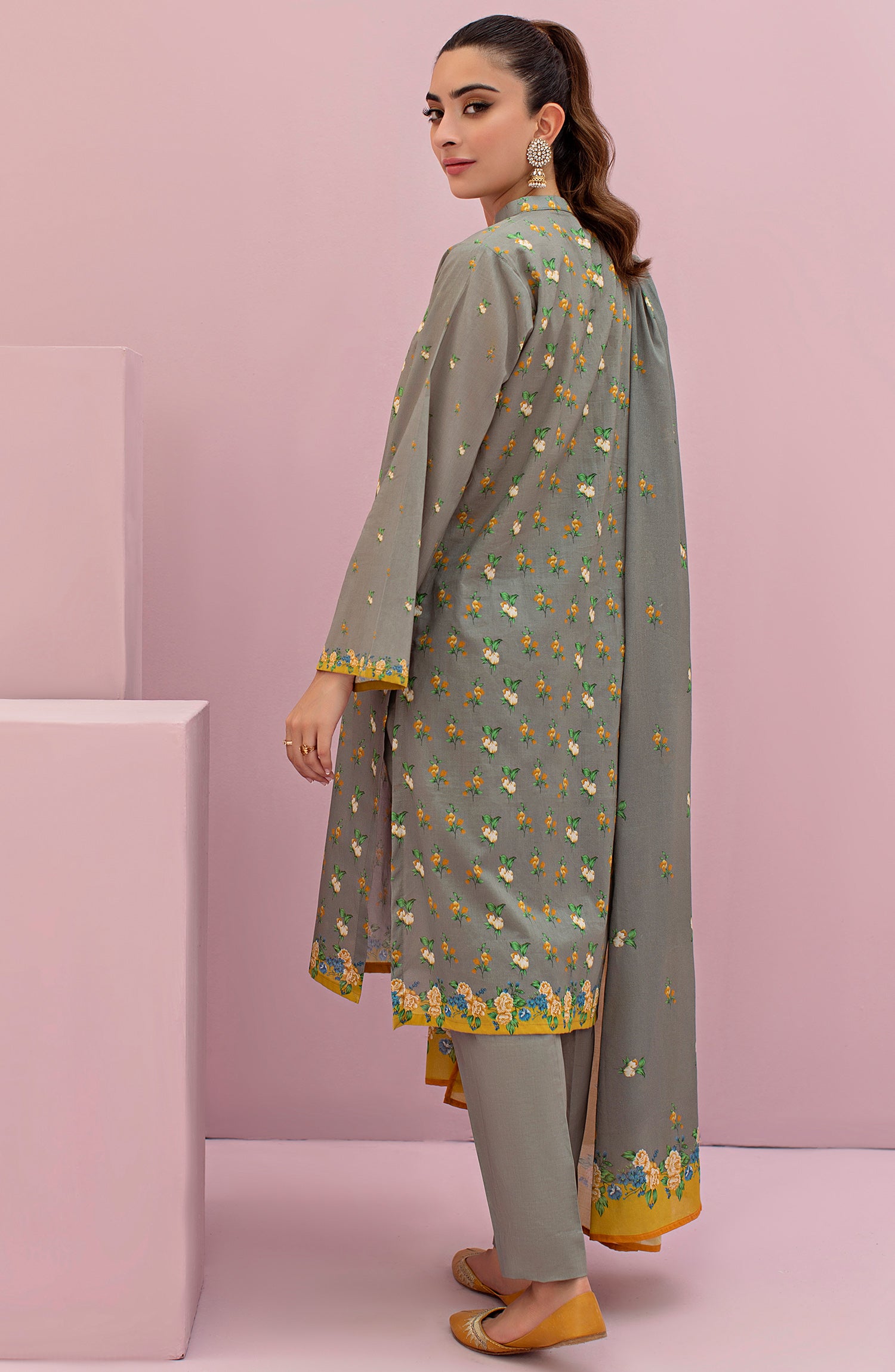 OTL-22-124/U GREY LAWN  UNSTITCHED SHIRT DUPATTA PANTS