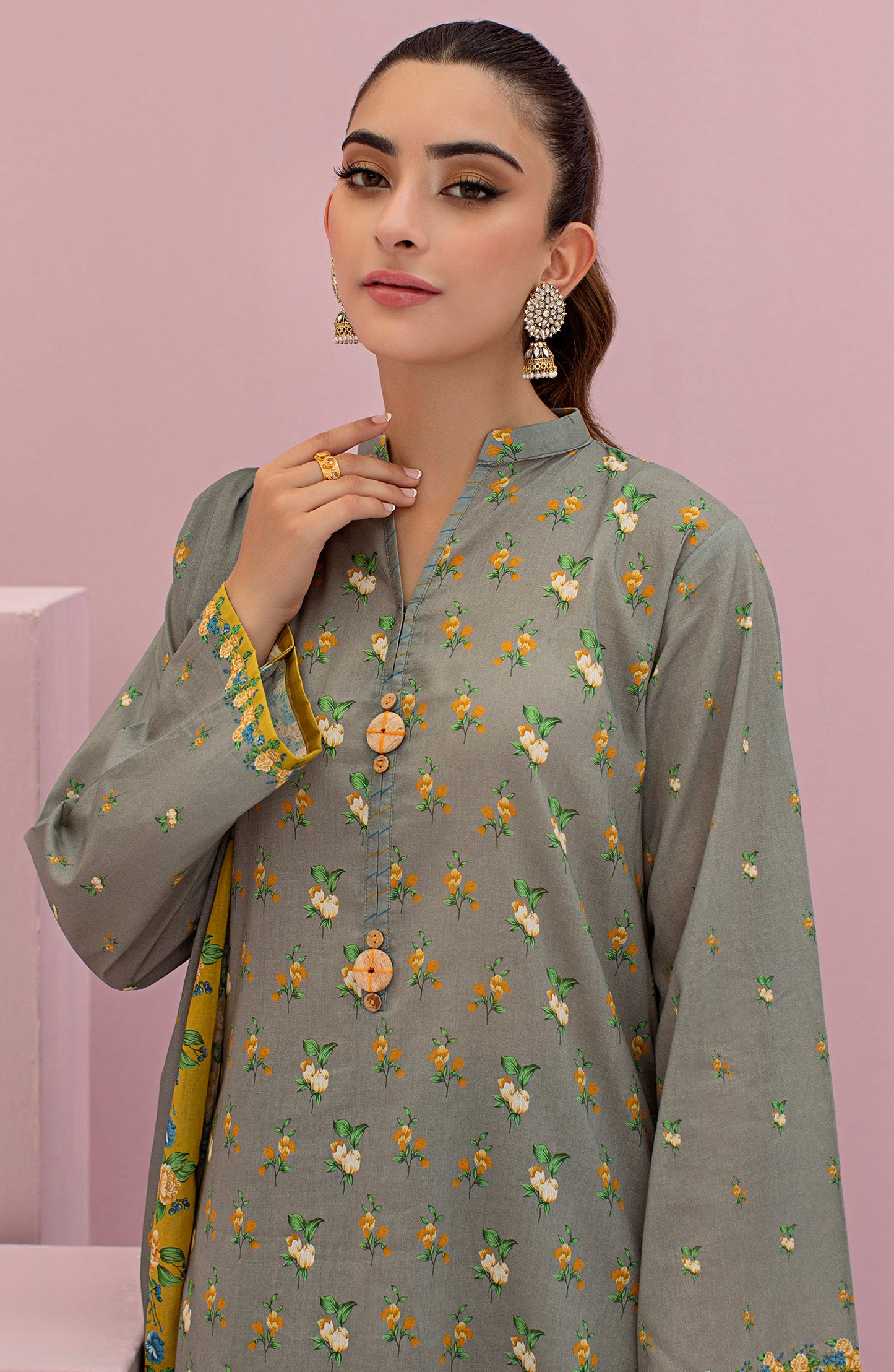 OTL-22-124/U GREY LAWN  UNSTITCHED SHIRT DUPATTA PANTS