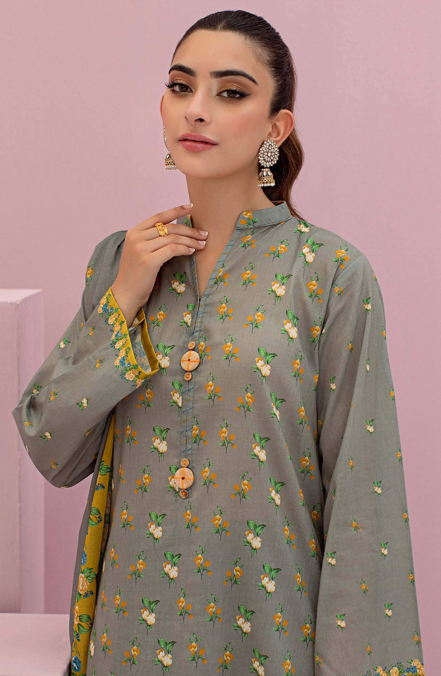 OTL-22-124/U GREY LAWN  UNSTITCHED SHIRT DUPATTA PANTS