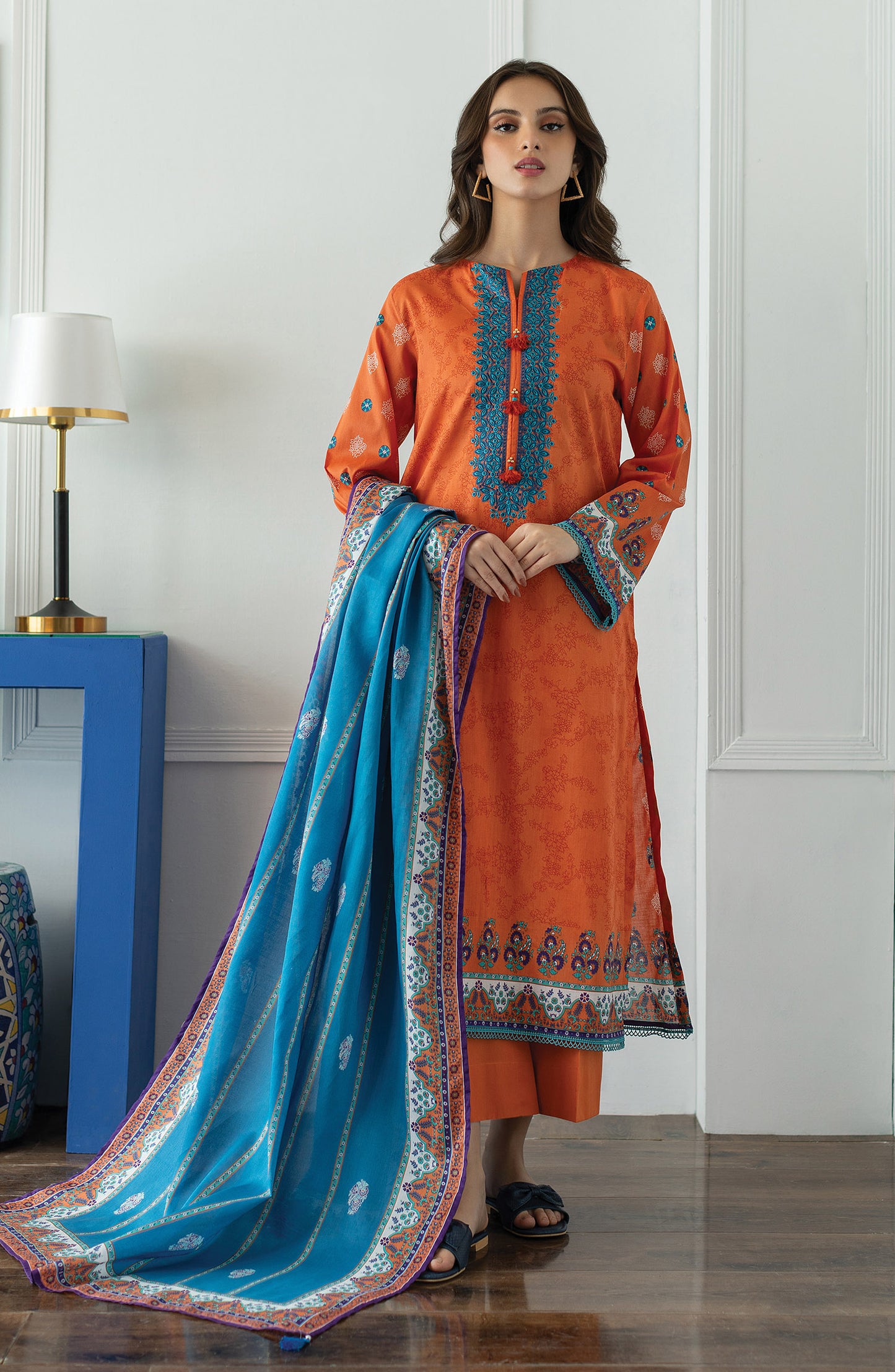 OTL-23-046/U ORANGE LAWN  UNSTITCHED SHIRT DUPATTA PANTS