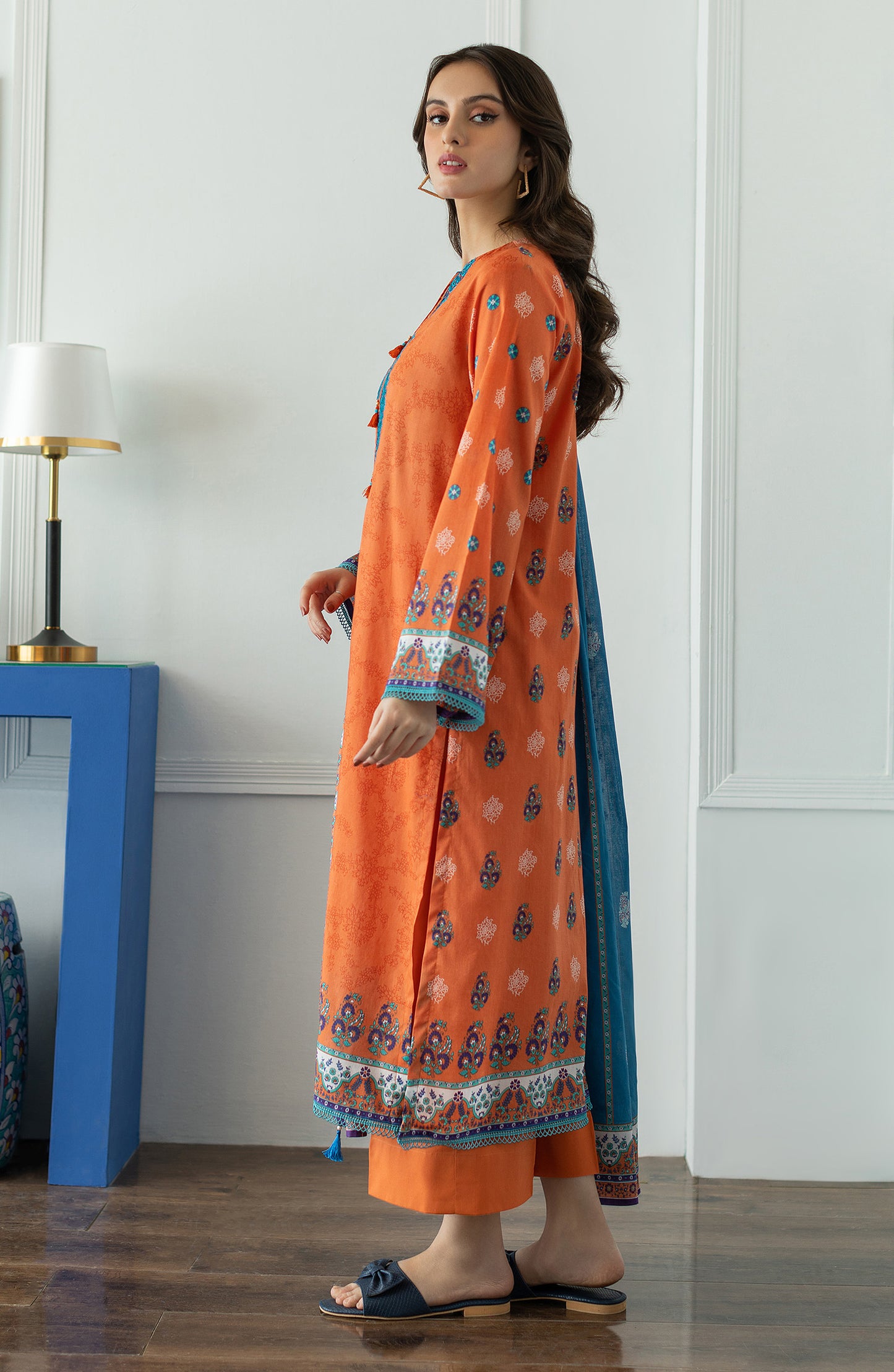 OTL-23-046/U ORANGE LAWN  UNSTITCHED SHIRT DUPATTA PANTS