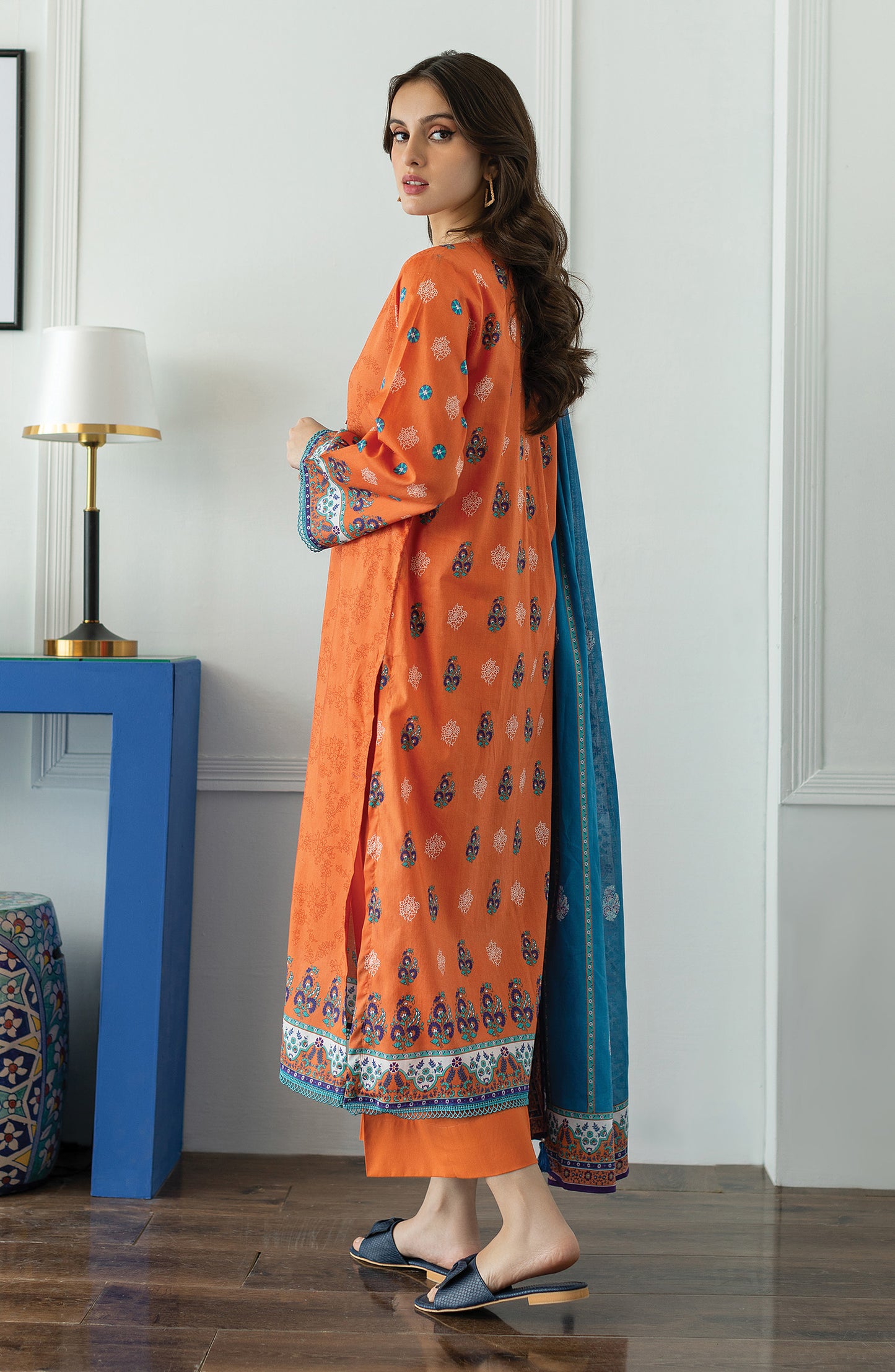 OTL-23-046/U ORANGE LAWN  UNSTITCHED SHIRT DUPATTA PANTS