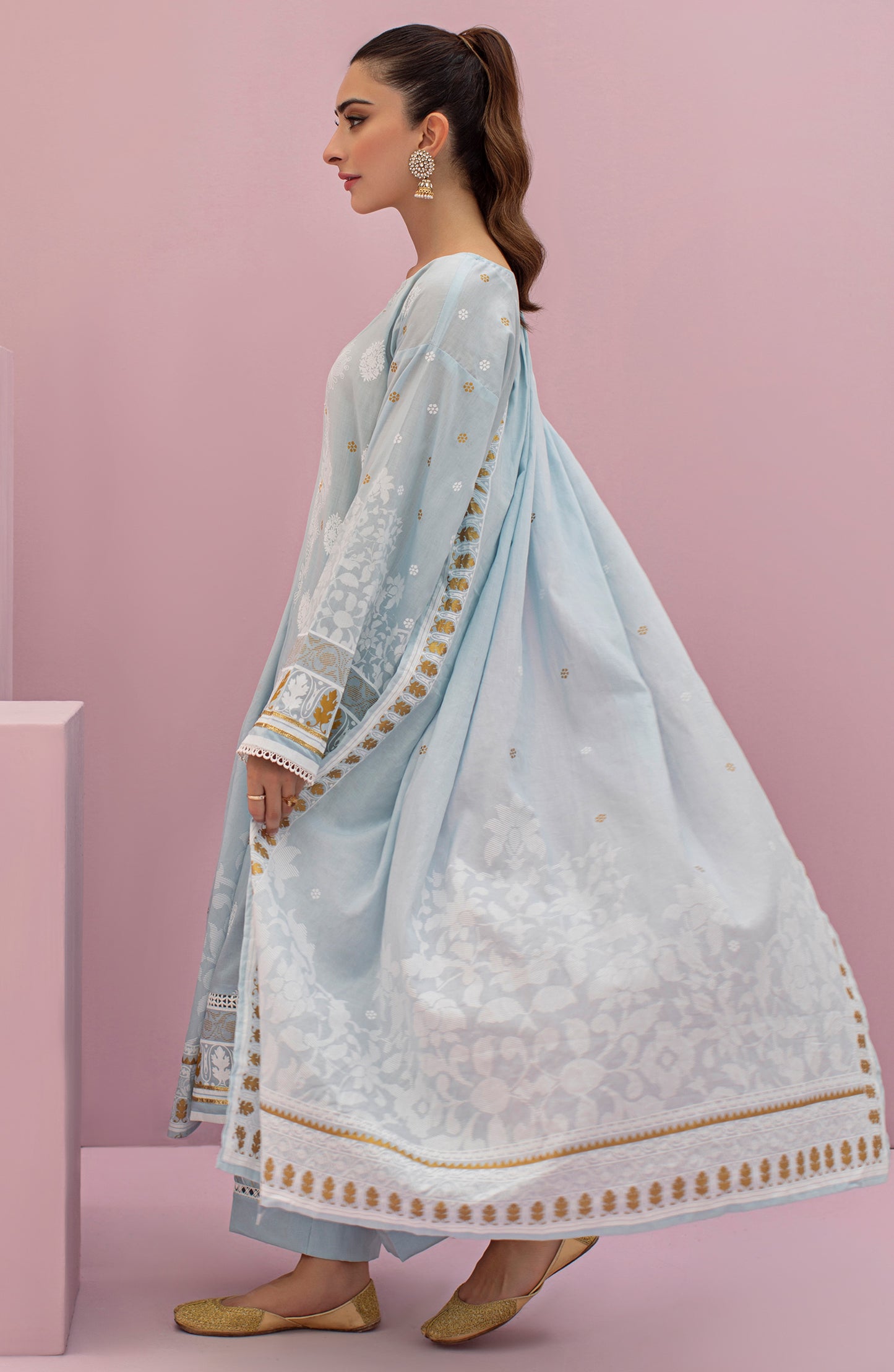 OTL-22-076/U BLUE LAWN  UNSTITCHED SHIRT DUPATTA PANTS