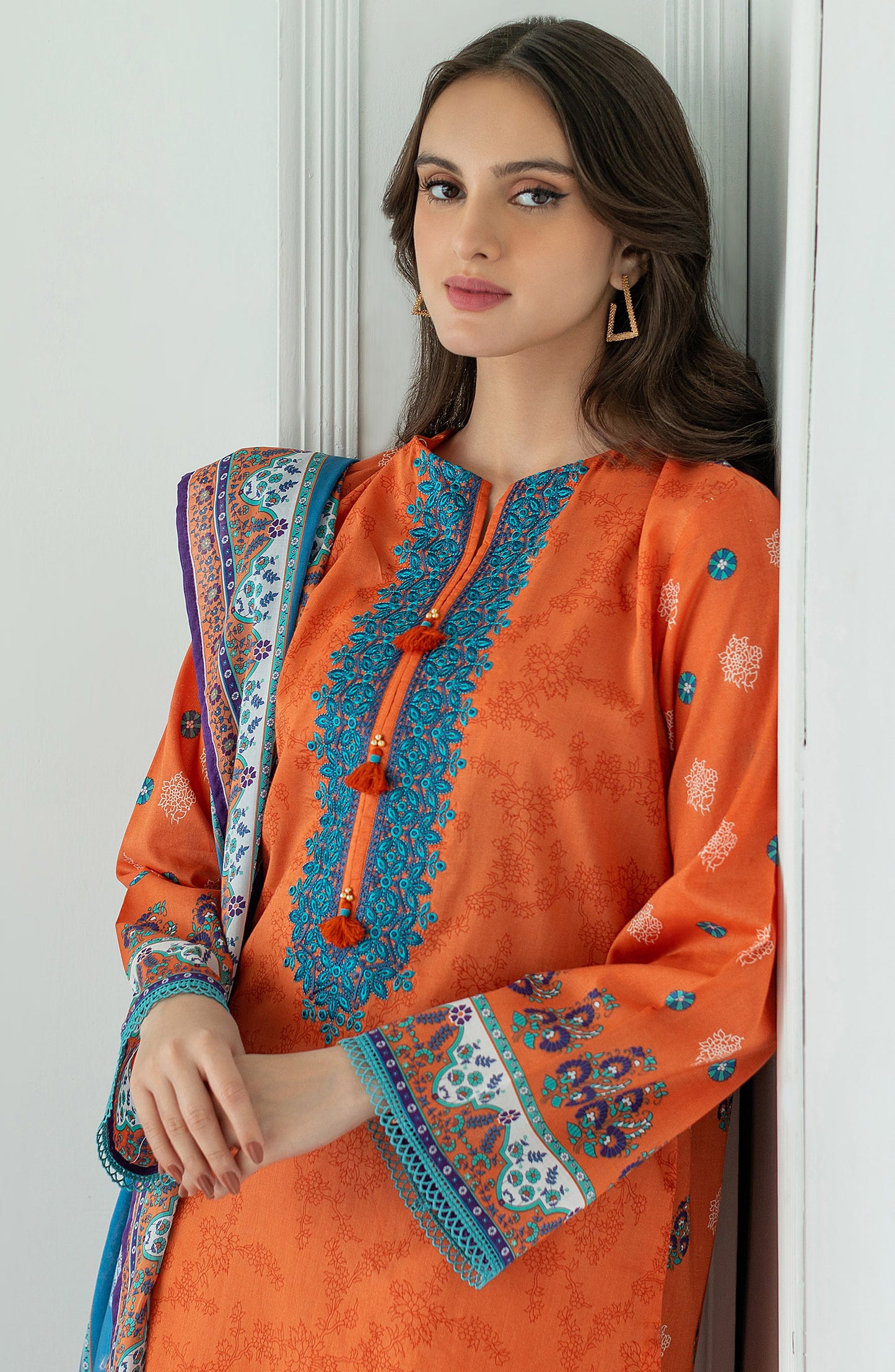 OTL-23-046/U ORANGE LAWN  UNSTITCHED SHIRT DUPATTA PANTS