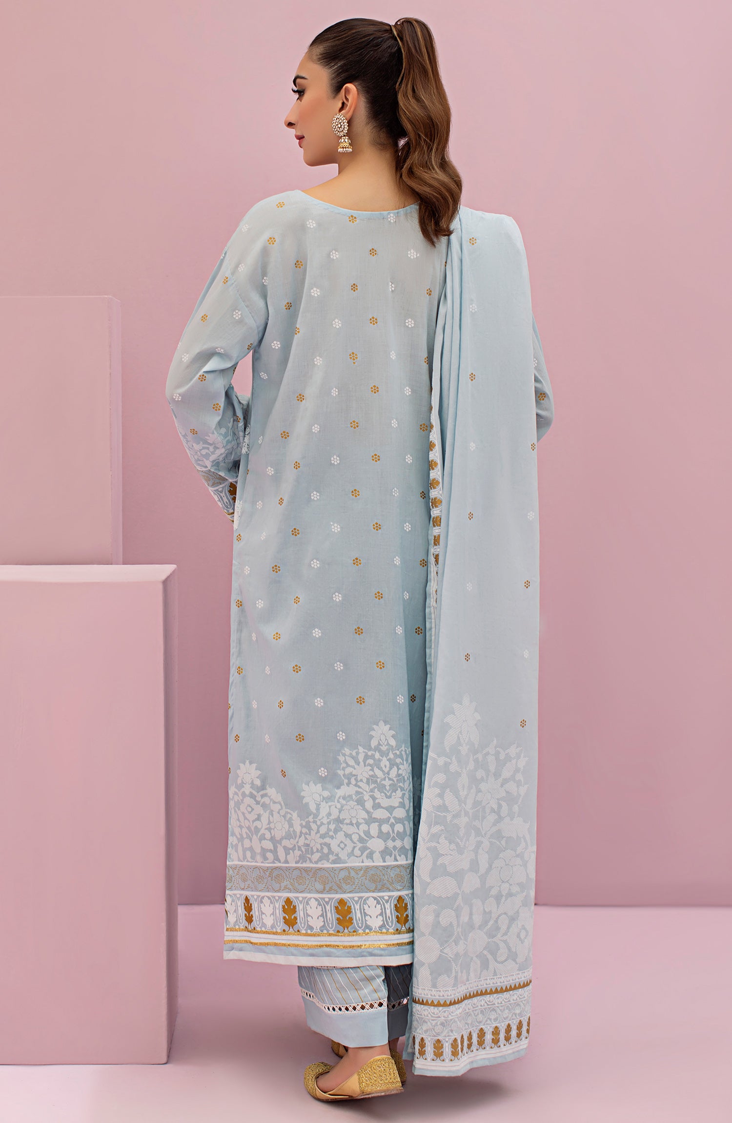 OTL-22-076/U BLUE LAWN  UNSTITCHED SHIRT DUPATTA PANTS