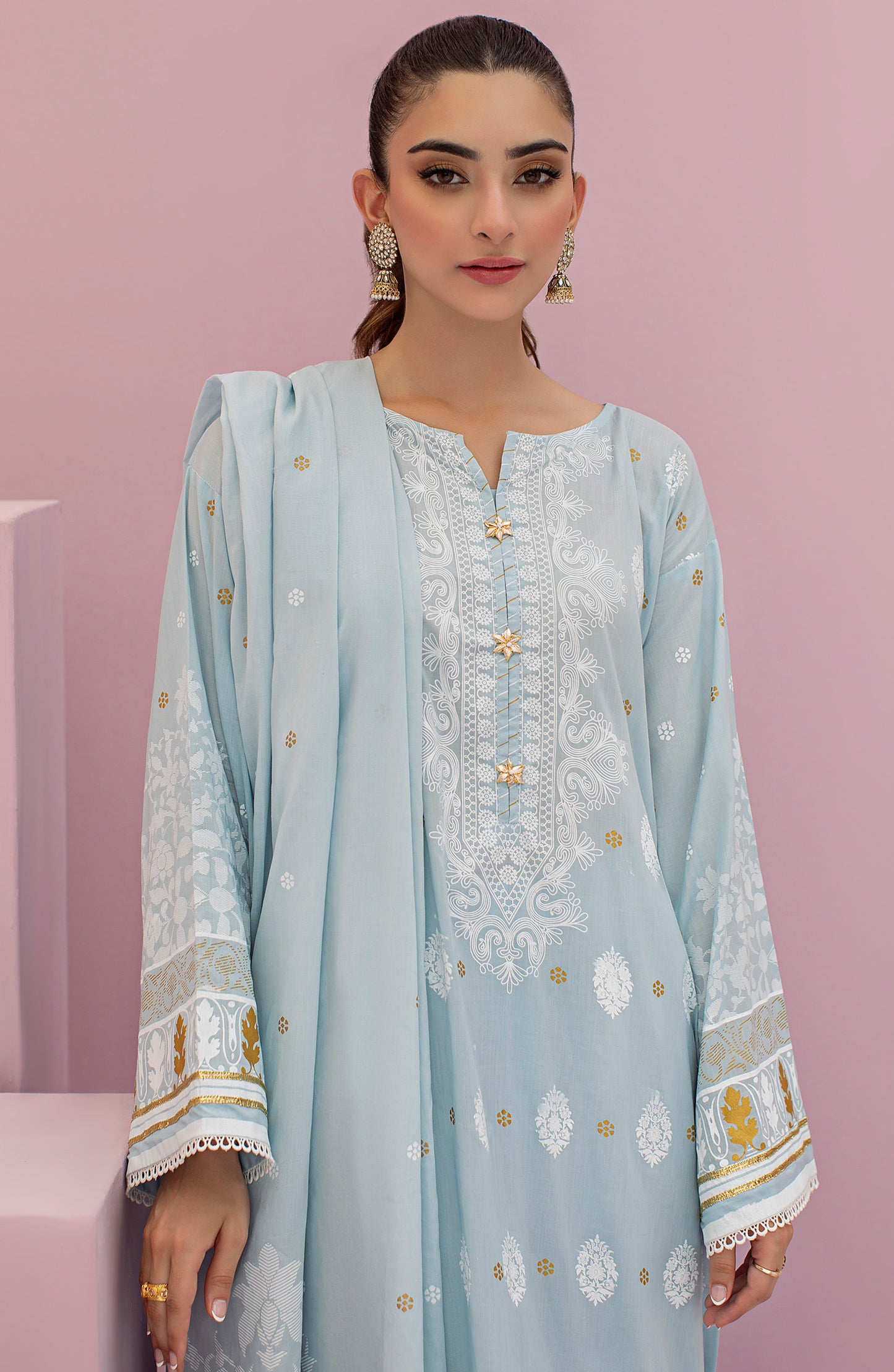 OTL-22-076/U BLUE LAWN  UNSTITCHED SHIRT DUPATTA PANTS