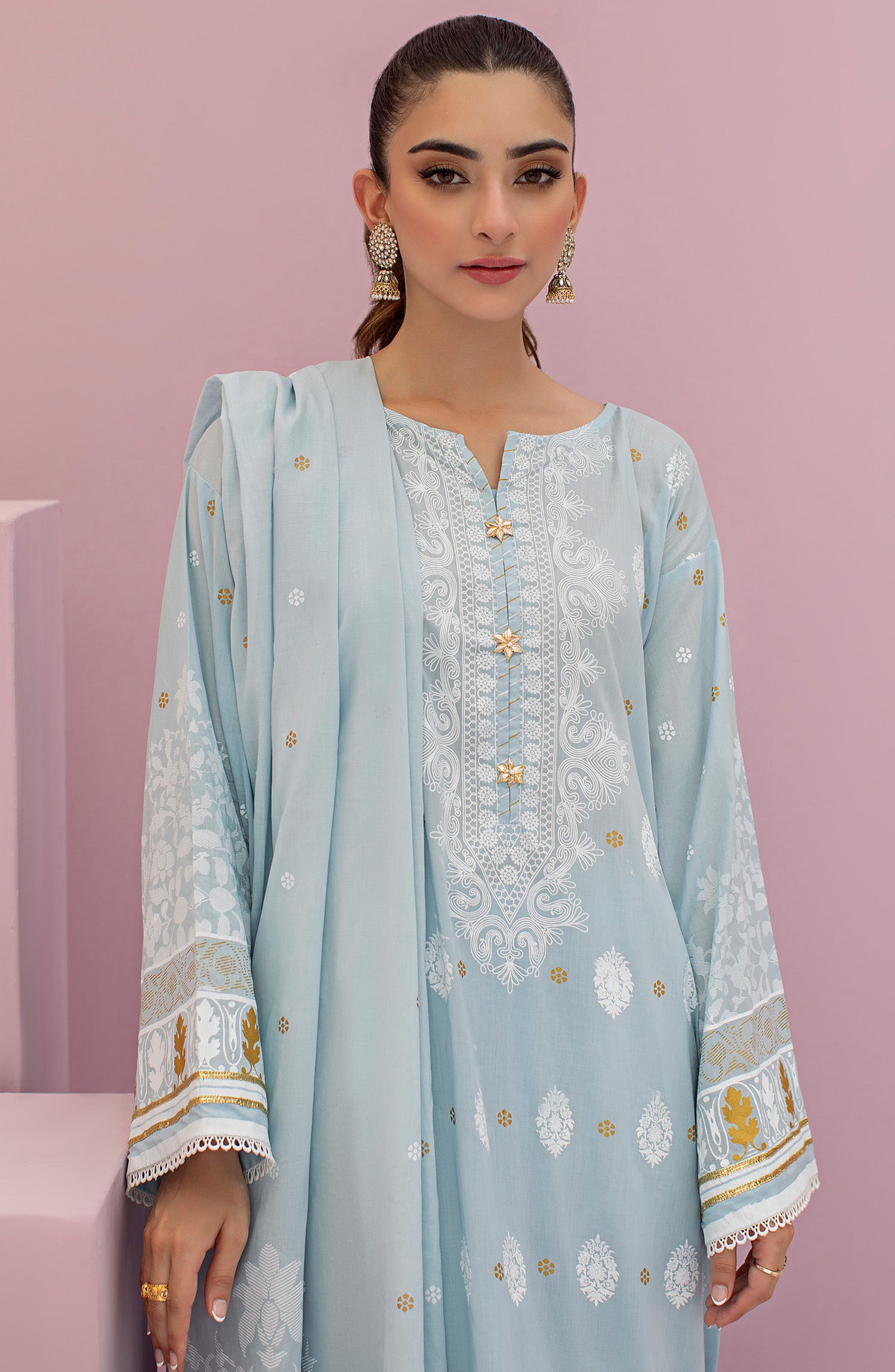 OTL-22-076/U BLUE LAWN  UNSTITCHED SHIRT DUPATTA PANTS
