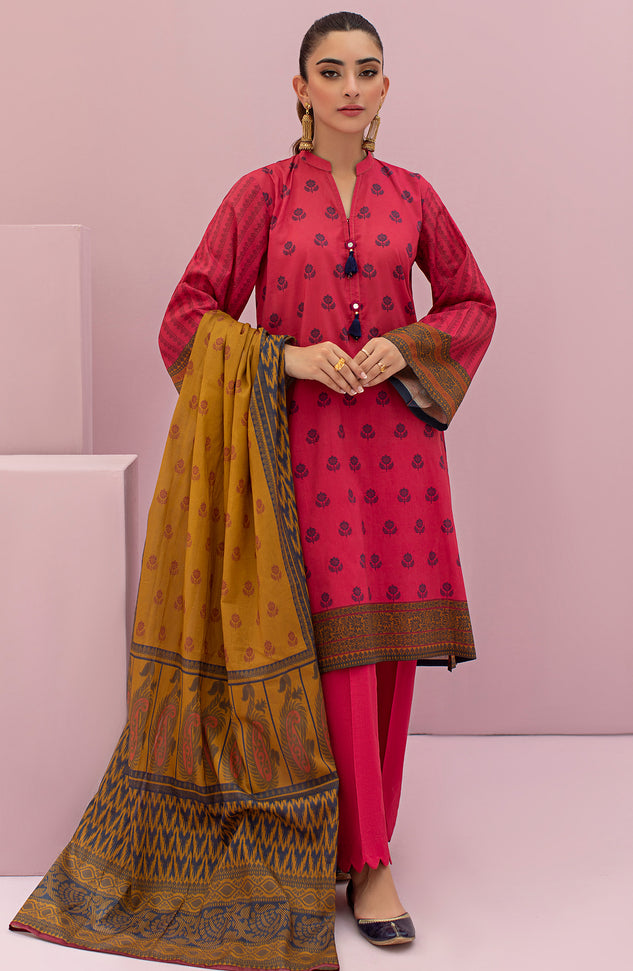 OTL-22-100/U PINK LAWN  UNSTITCHED SHIRT DUPATTA PANTS