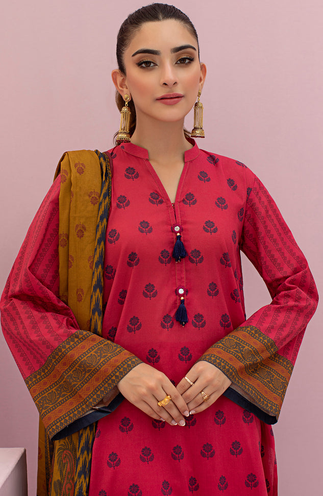 OTL-22-100/U PINK LAWN  UNSTITCHED SHIRT DUPATTA PANTS