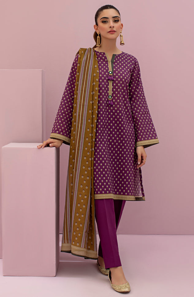 OTL-22-120/U PURPLE LAWN  UNSTITCHED SHIRT DUPATTA PANTS