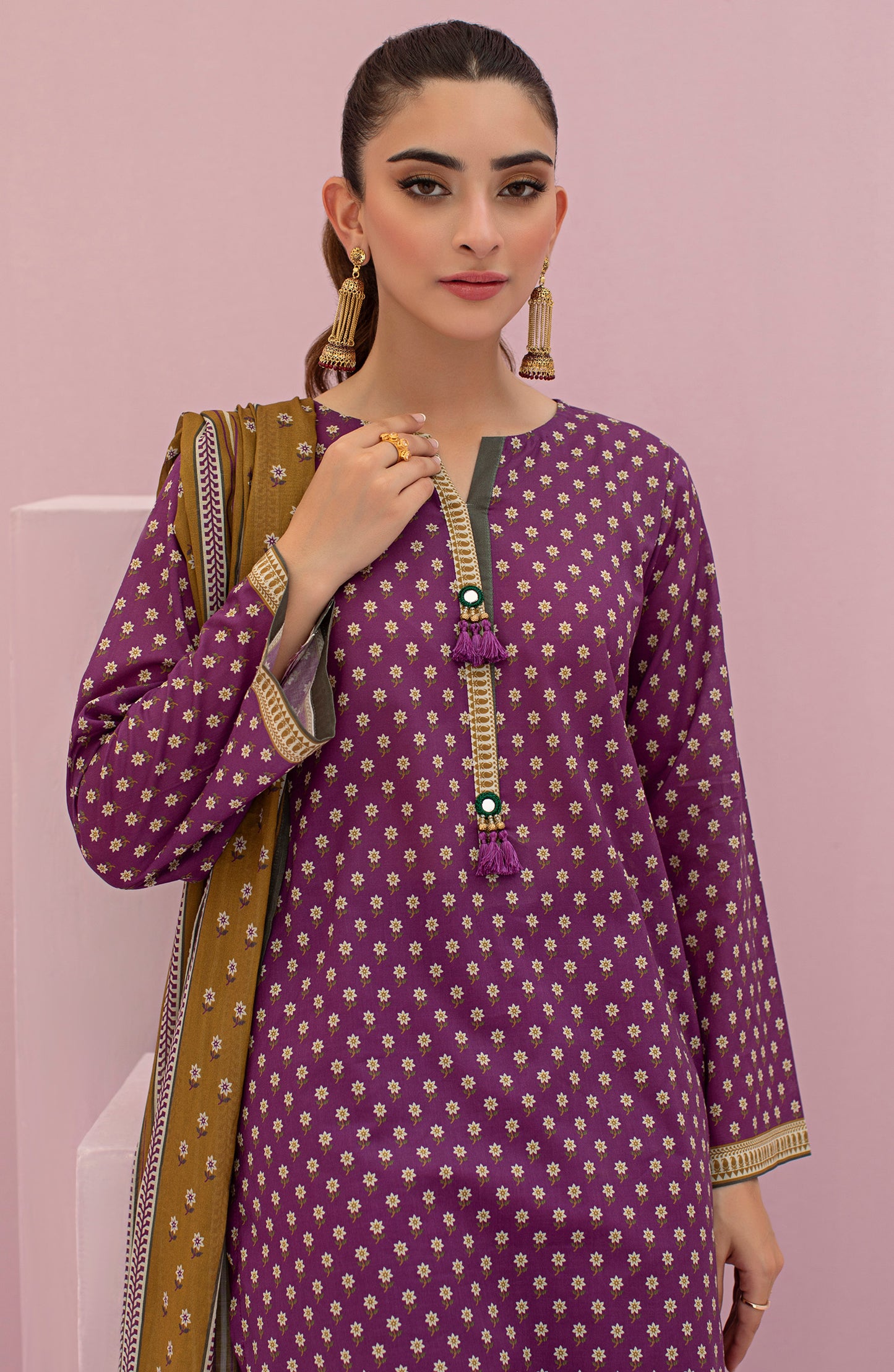 OTL-22-120/U PURPLE LAWN  UNSTITCHED SHIRT DUPATTA PANTS