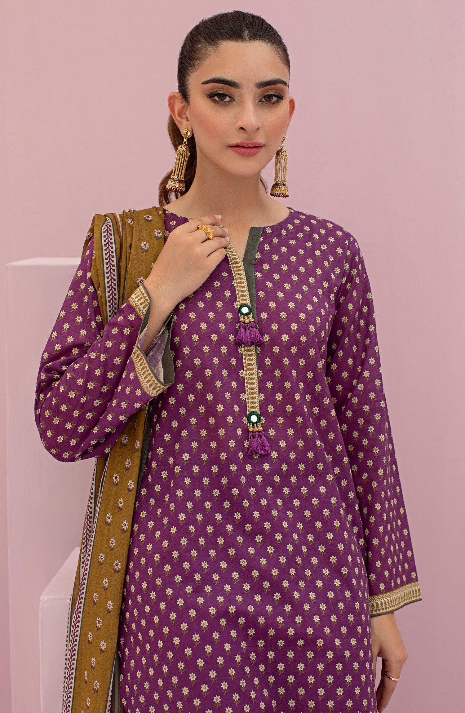 OTL-22-120/U PURPLE LAWN  UNSTITCHED SHIRT DUPATTA PANTS