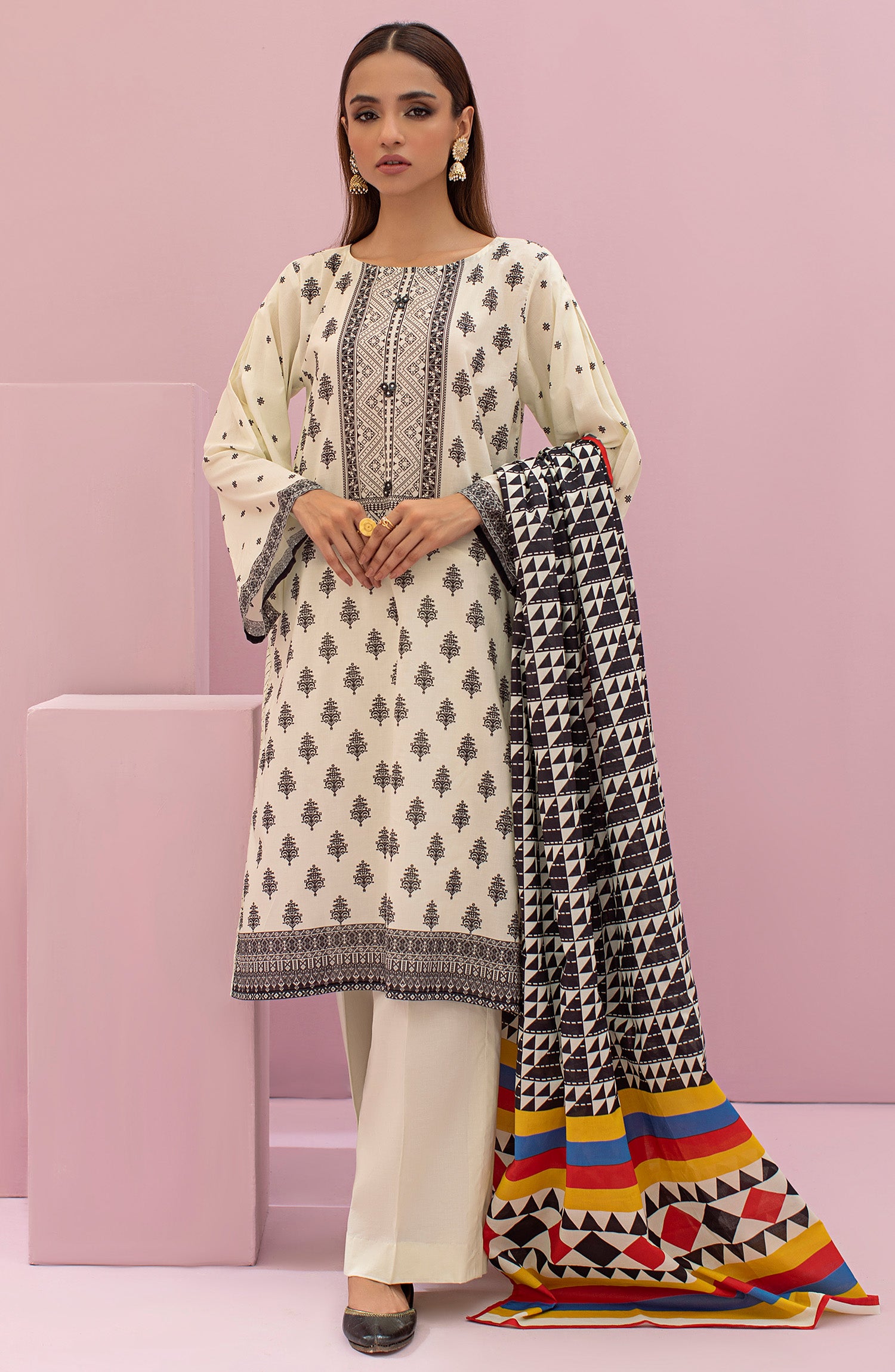 OTL-22-111/U OFF WHITE LAWN  UNSTITCHED SHIRT DUPATTA PANTS