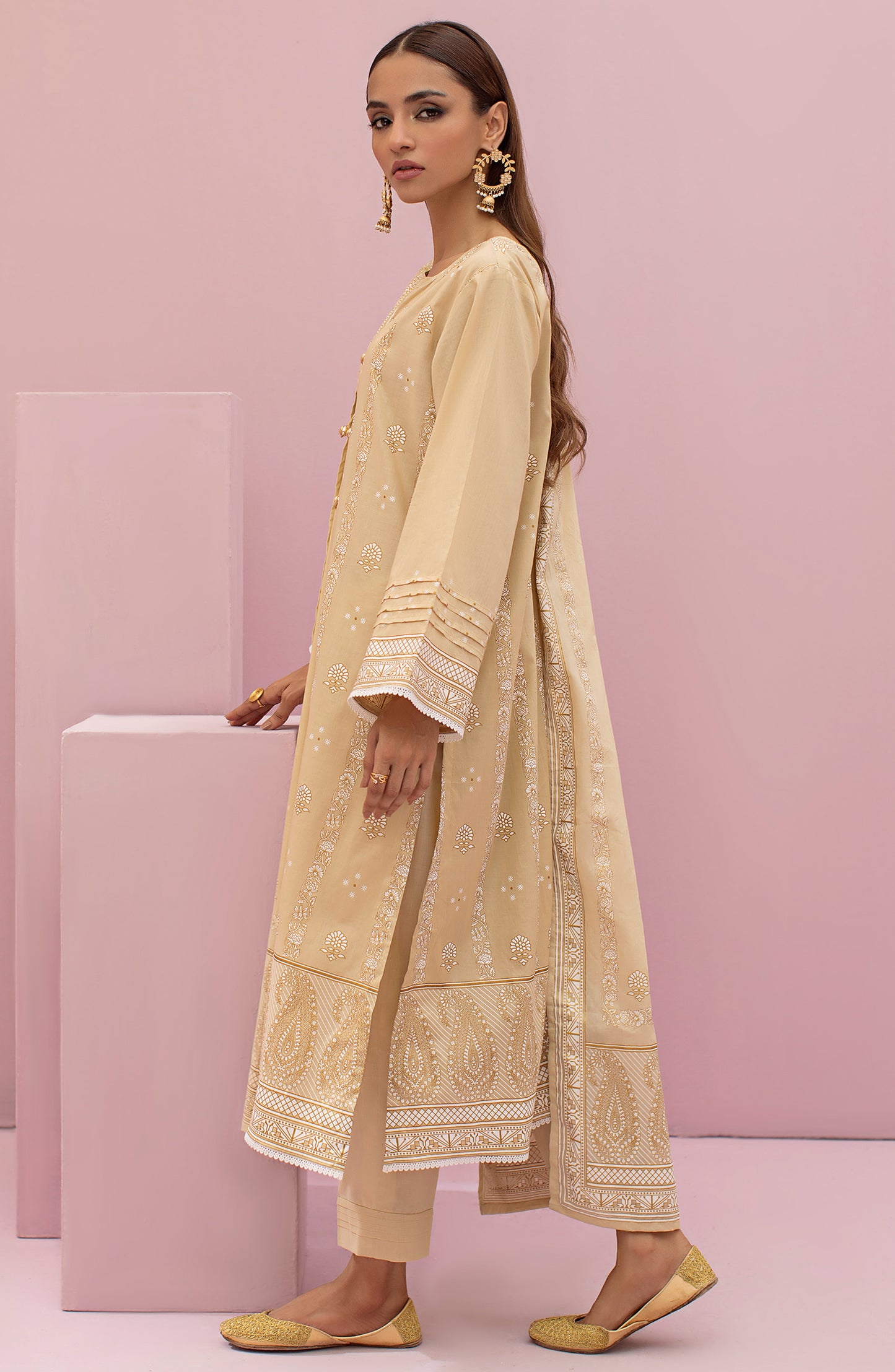 OTL-22-079/U BEIGE LAWN  UNSTITCHED SHIRT DUPATTA PANTS
