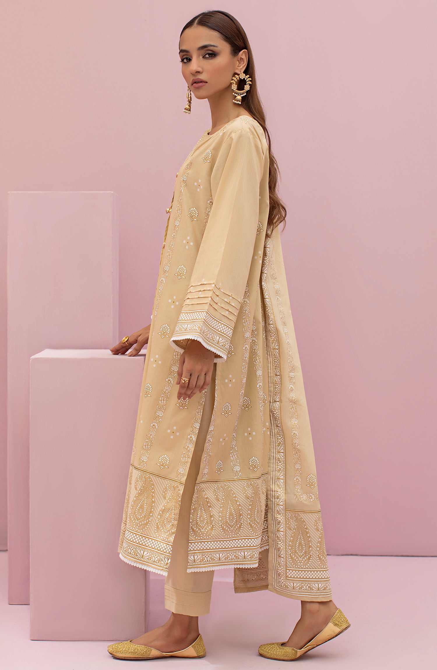 OTL-22-079/U BEIGE LAWN  UNSTITCHED SHIRT DUPATTA PANTS