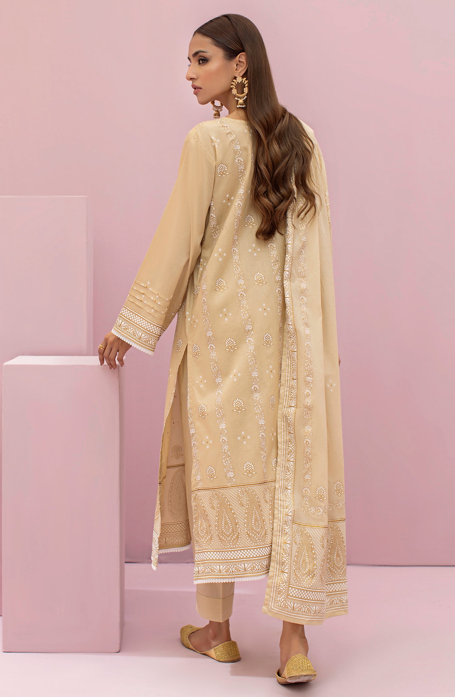 OTL-22-079/U BEIGE LAWN  UNSTITCHED SHIRT DUPATTA PANTS