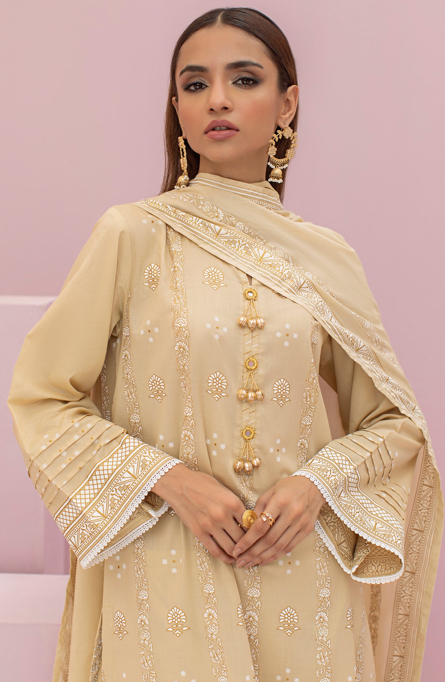 OTL-22-079/U BEIGE LAWN  UNSTITCHED SHIRT DUPATTA PANTS
