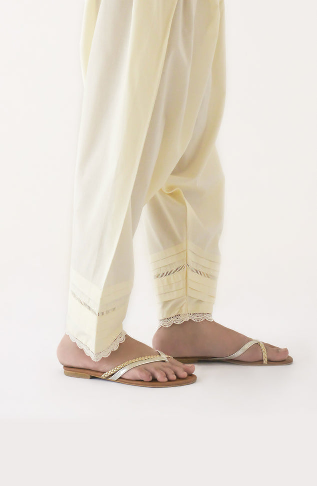 NRP-128/S CREAM CAMBRIC SCSHALWAR STITCHED BOTTOMS SHALWAR