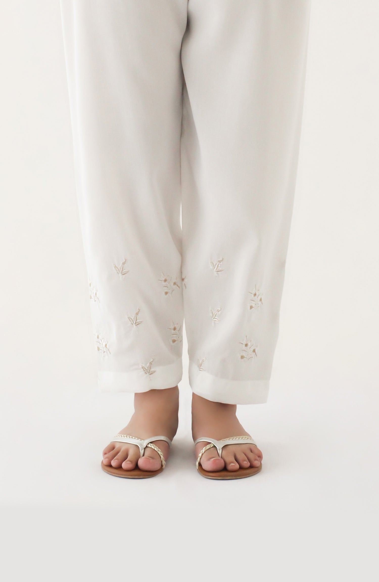 NRPE-76/S WHITE RAW SILK SCPANTS STITCHED BOTTOMS PANTS